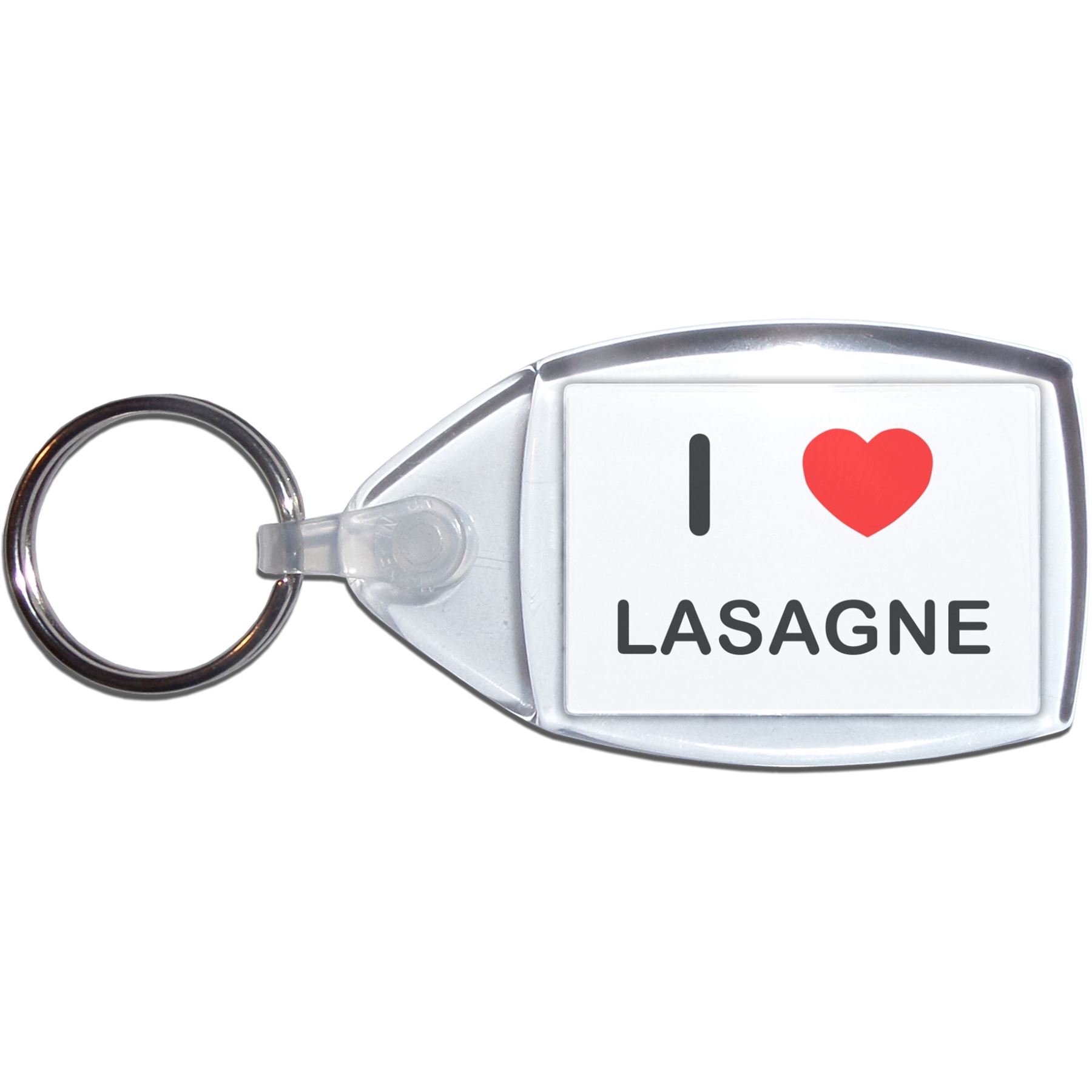 Lasagne I Love Heart Clear Plastic Key Ring (S, M or L) - Picture 7 of 8