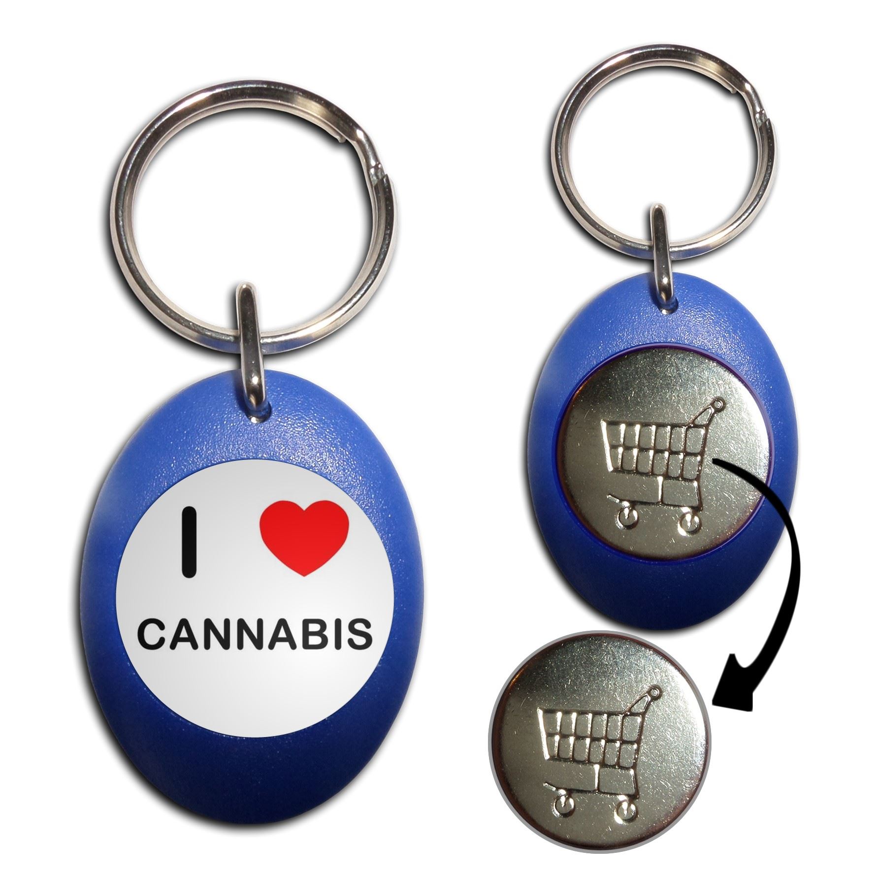 Cannabis I Love Plastic Shopping Trolley £1/€1 Coin Key Ring (43mm x 32mm) - Picture 5 of 10