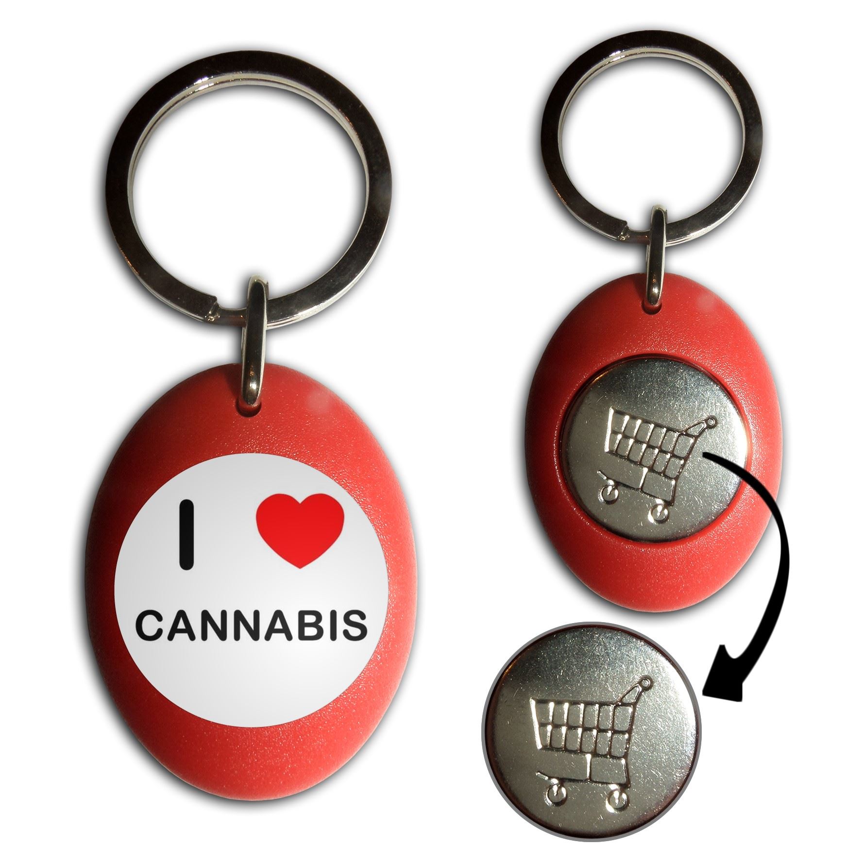 Cannabis I Love Plastic Shopping Trolley £1/€1 Coin Key Ring (43mm x 32mm) - Picture 7 of 10