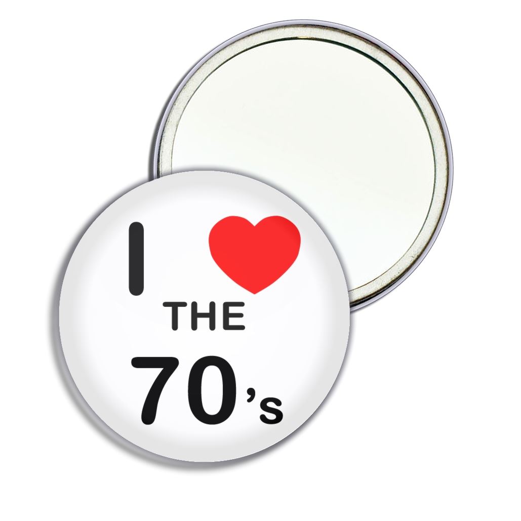 The 70's I Love Heart Round Mirror Pocket Compact (55mm or 77mm) - Picture 3 of 6