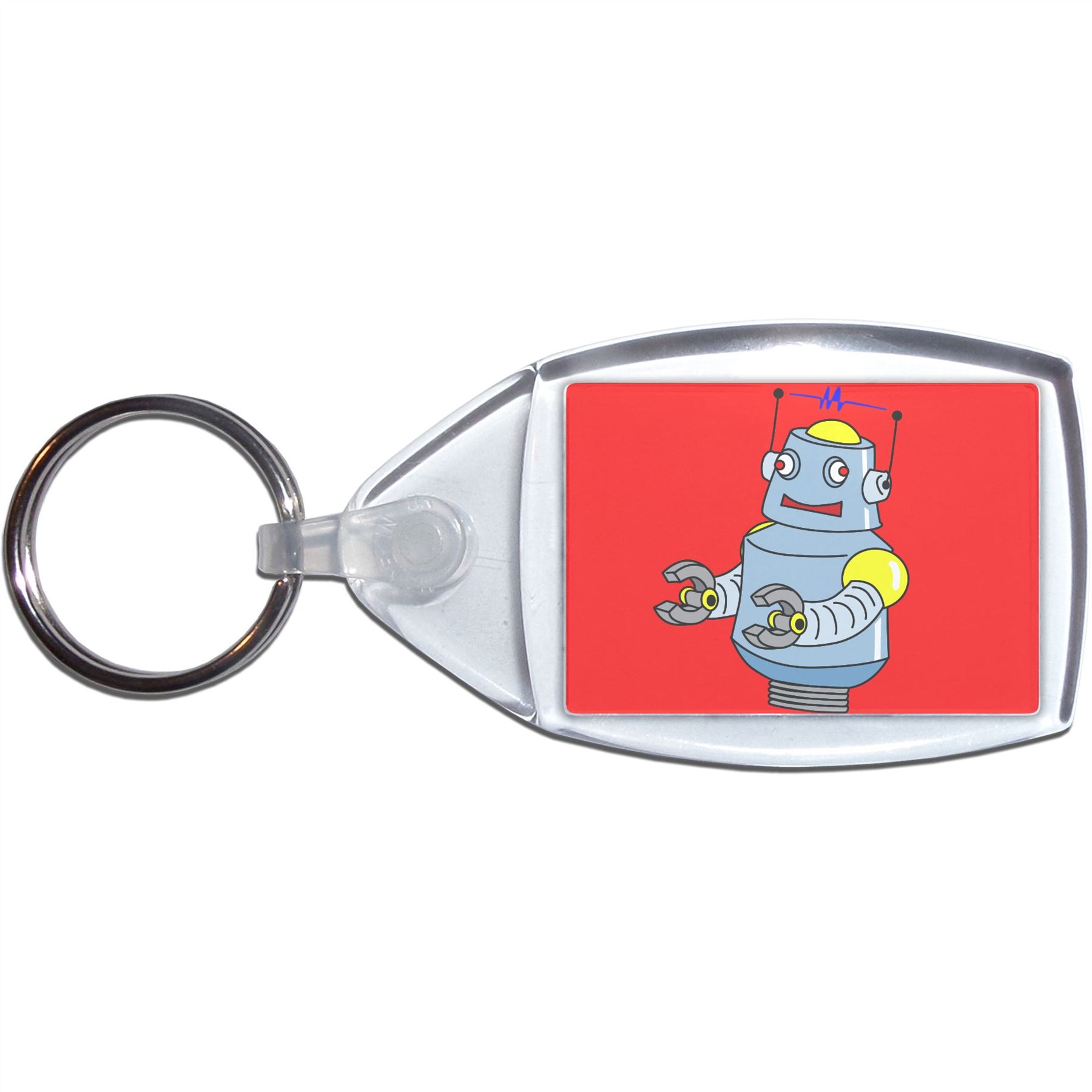 Red Boy Robot Clear Plastic Key Ring (S, M or L) - Foto 7 di 8