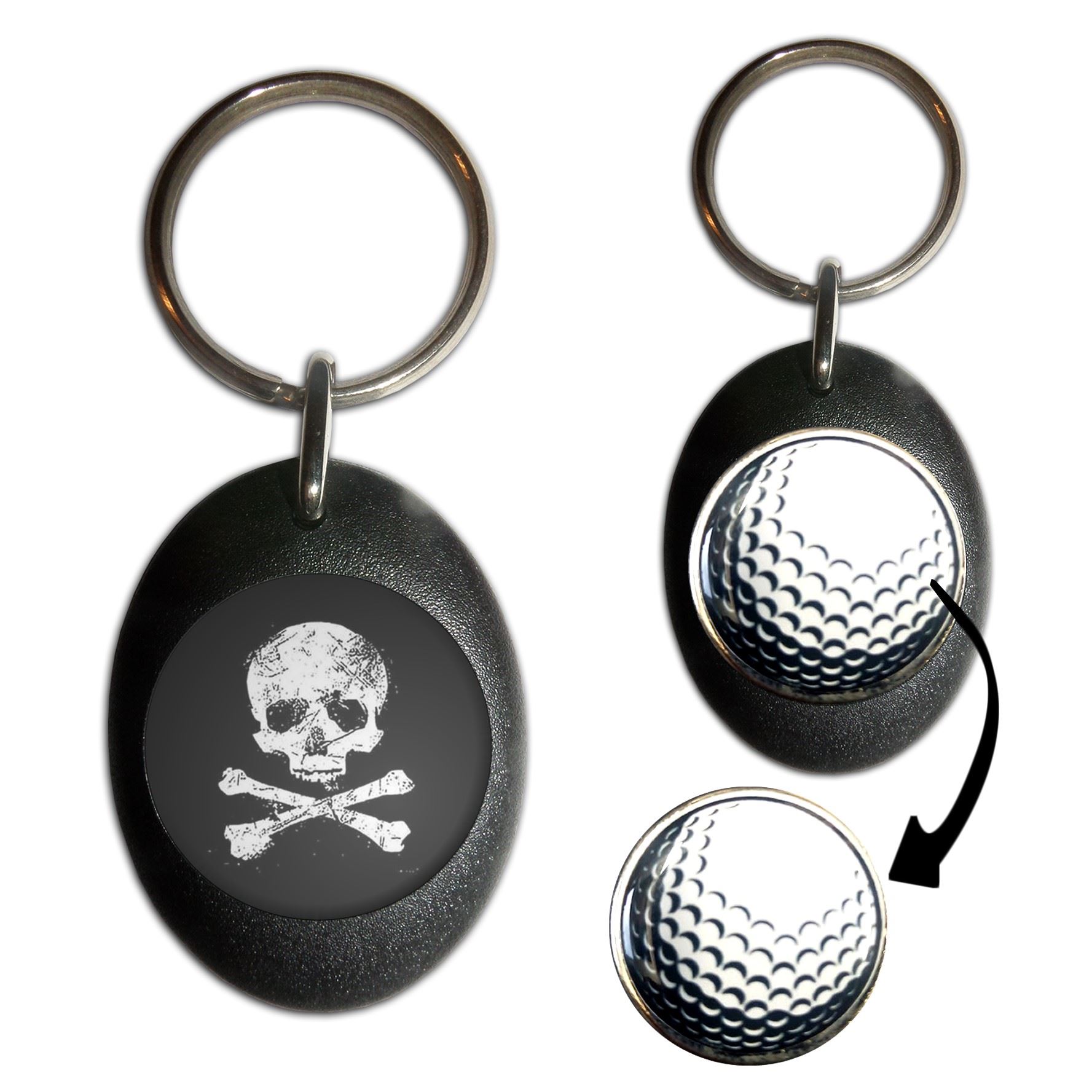 Distressed Totenkopf und gekreuzte Knochen Golfball Marker Schlüsselring (43 mm x 33 mm) - Bild 3 von 12