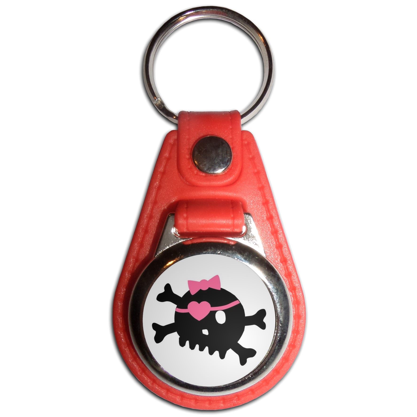 White Skull with Bow Plastic Medallion Key Ring (61mm x 38mm) - Picture 9 of 12
