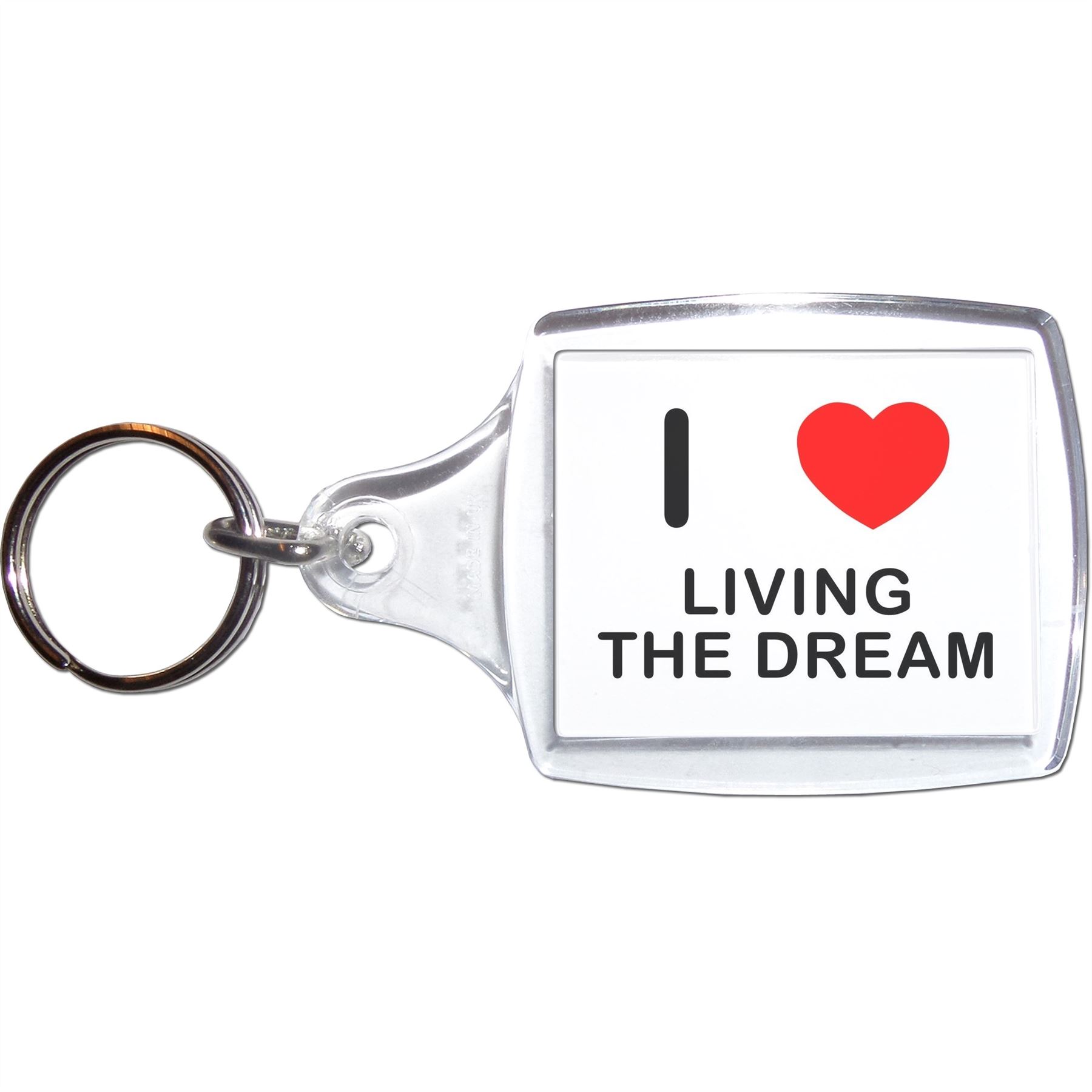 Living The Dream I Love Heart Clear Plastic Key Ring (S, M or L) - Picture 5 of 8