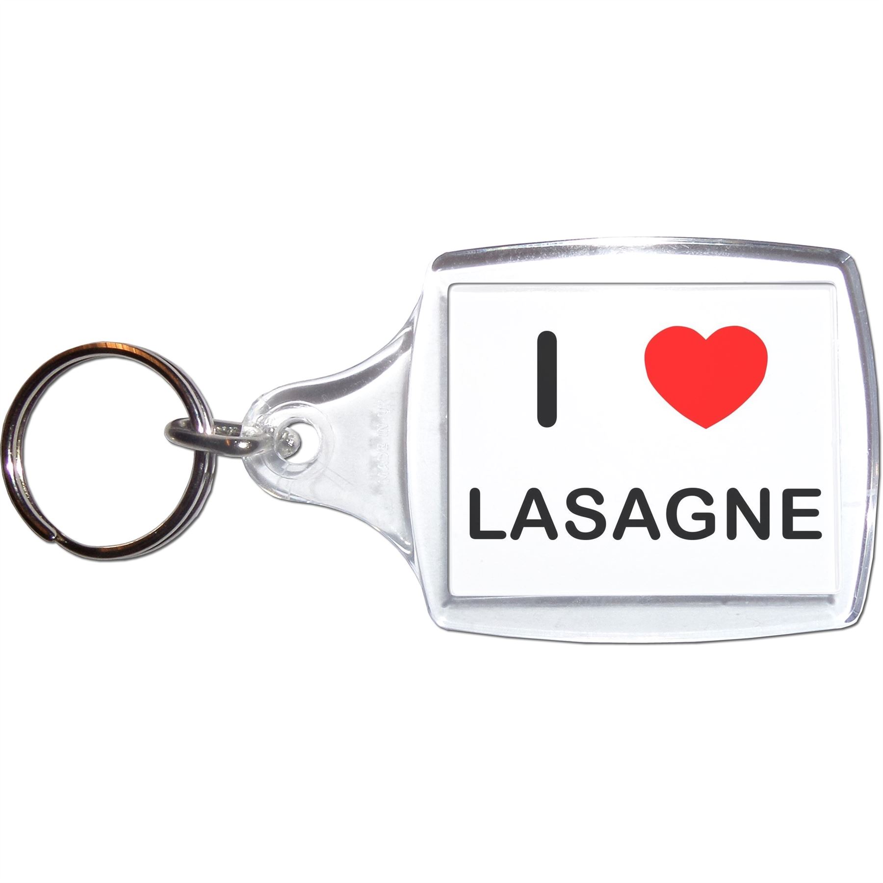 Lasagne I Love Heart Clear Plastic Key Ring (S, M or L) - Picture 5 of 8