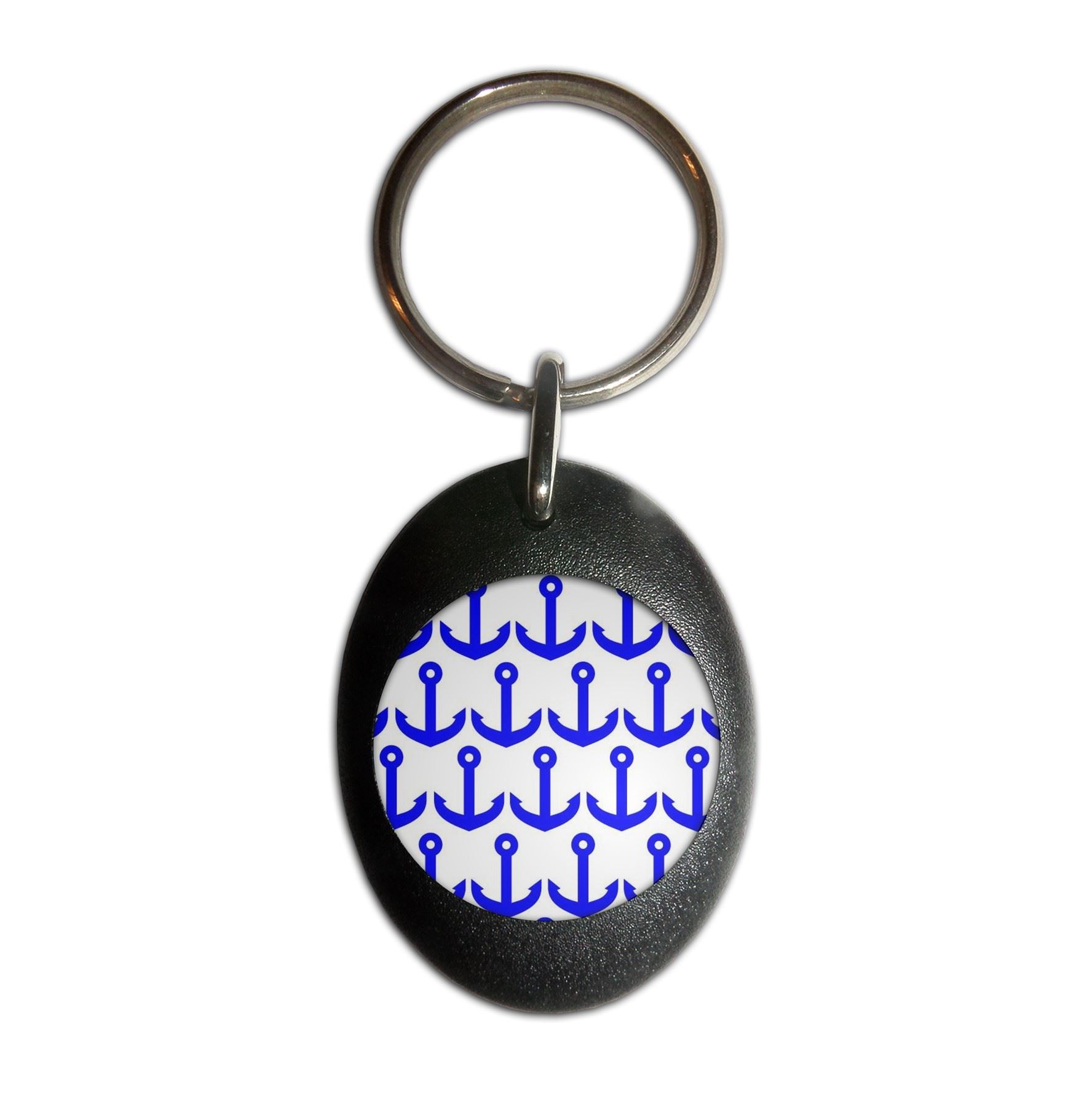 Anchor Blue Pattern Plastic Oval Key Ring (43mm x 32.5mm) - Picture 3 of 10
