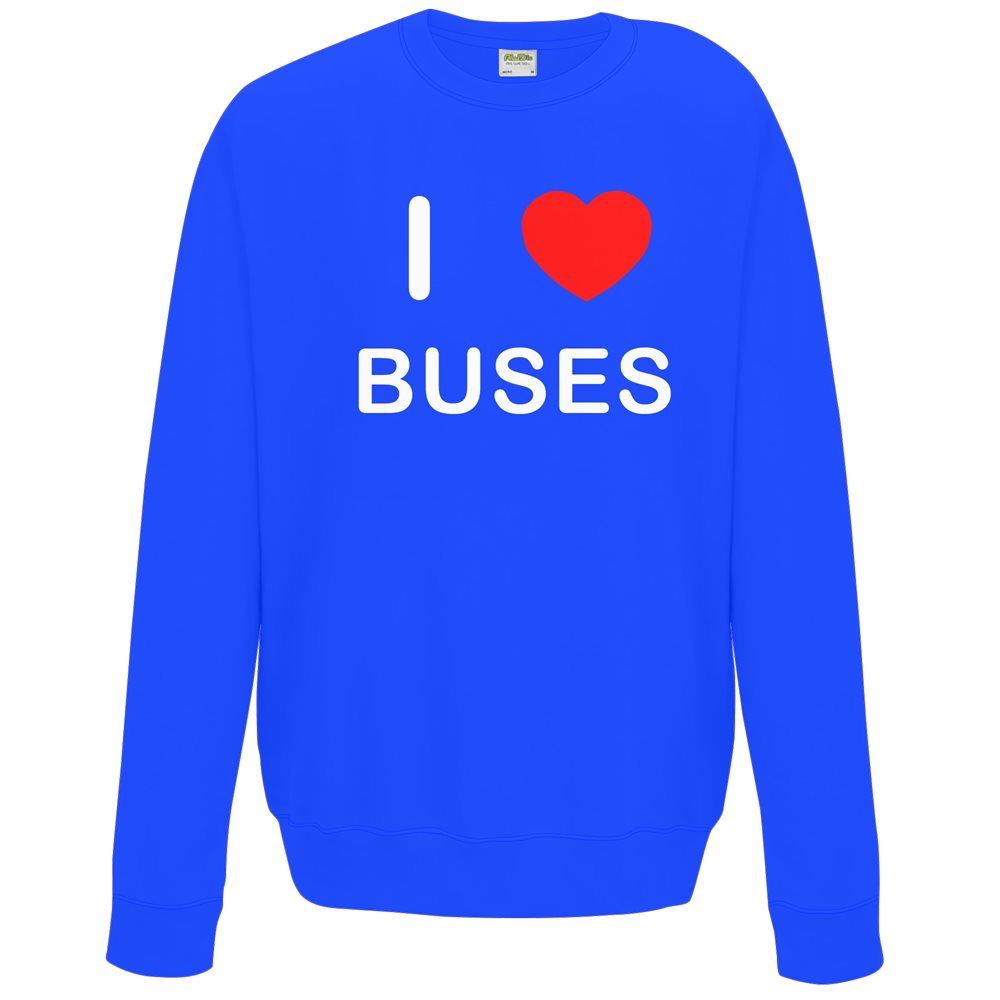Buses I Love Sweater Pullover Adult Crew Neck Long Sleeved Sweatshirt - Picture 11 of 34