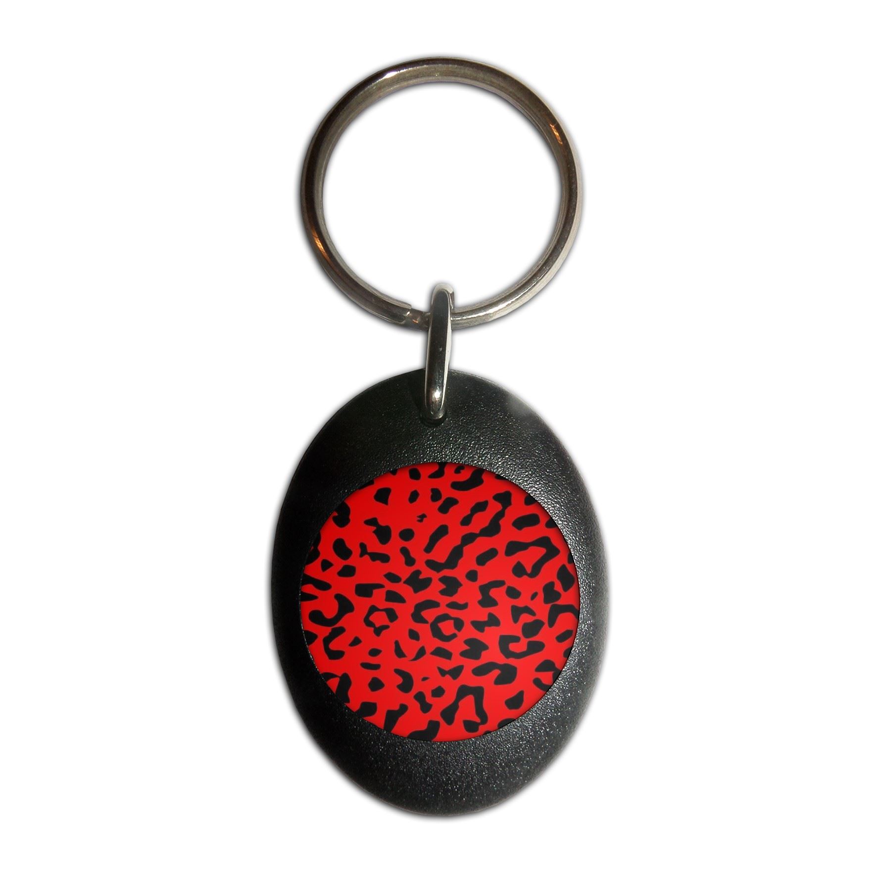 Red Leopard Print Plastic Oval Key Ring (43mm x 32.5mm) - Picture 3 of 10