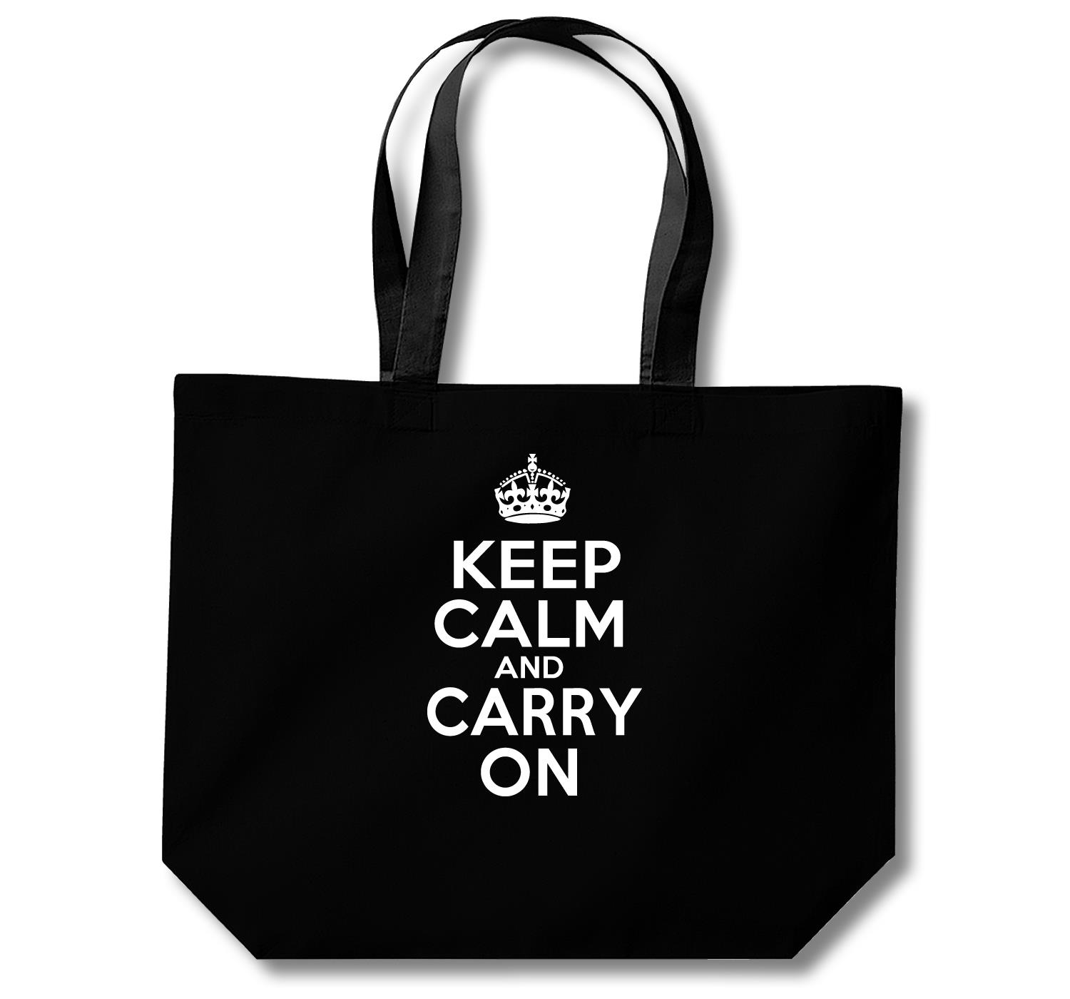 Keep Calm and Carry On Shopping Bag (Black, White, Natural) - Picture 5 of 8