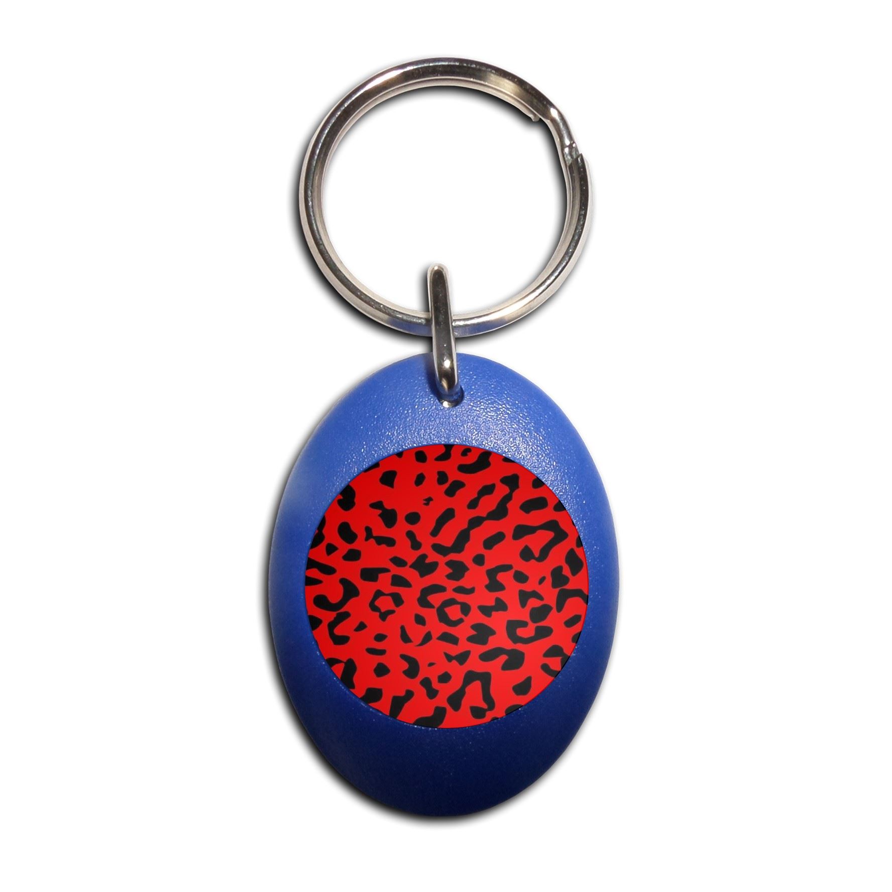 Red Leopard Print Plastic Oval Key Ring (43mm x 32.5mm) - Picture 5 of 10