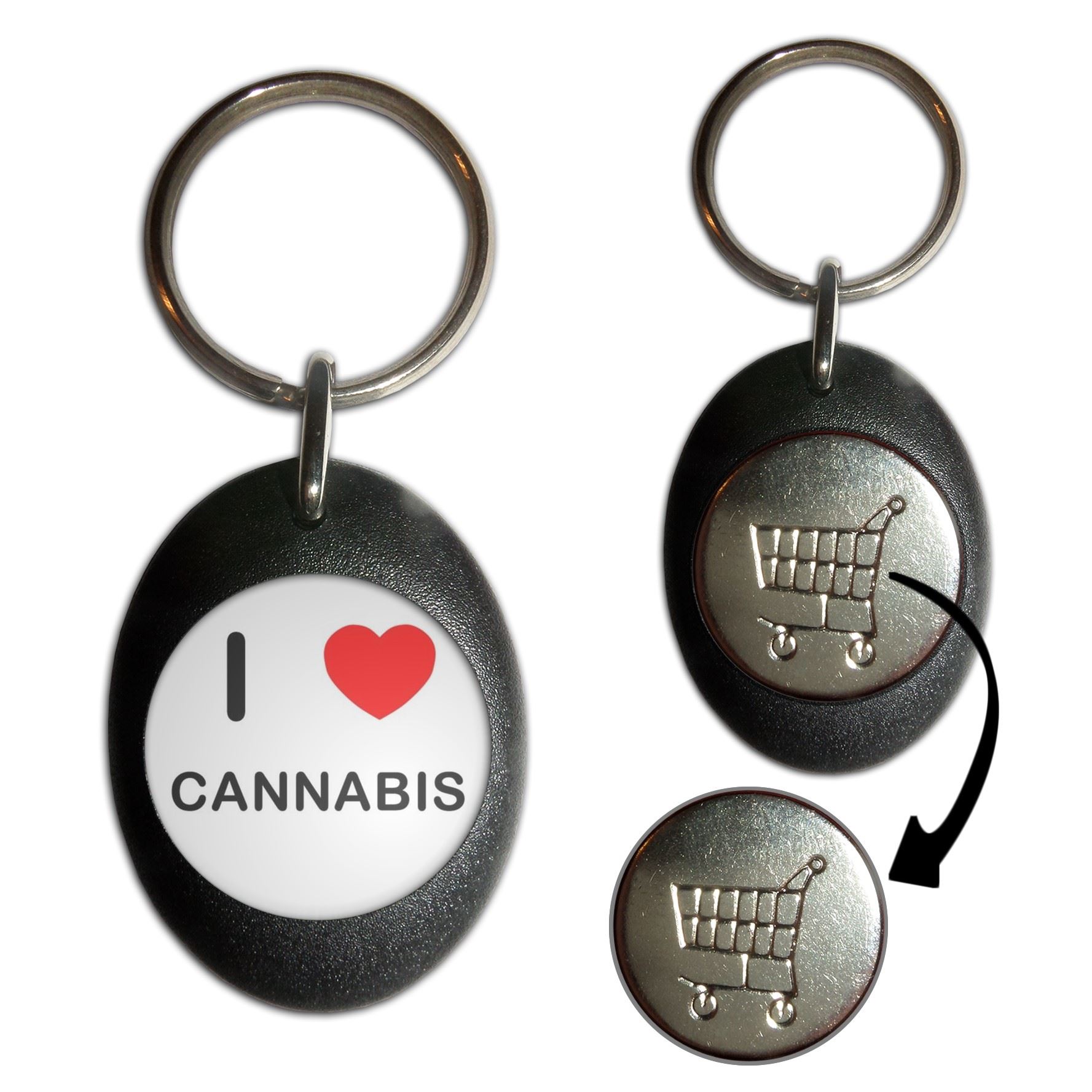 Cannabis I Love Plastic Shopping Trolley £1/€1 Coin Key Ring (43mm x 32mm) - Picture 3 of 10