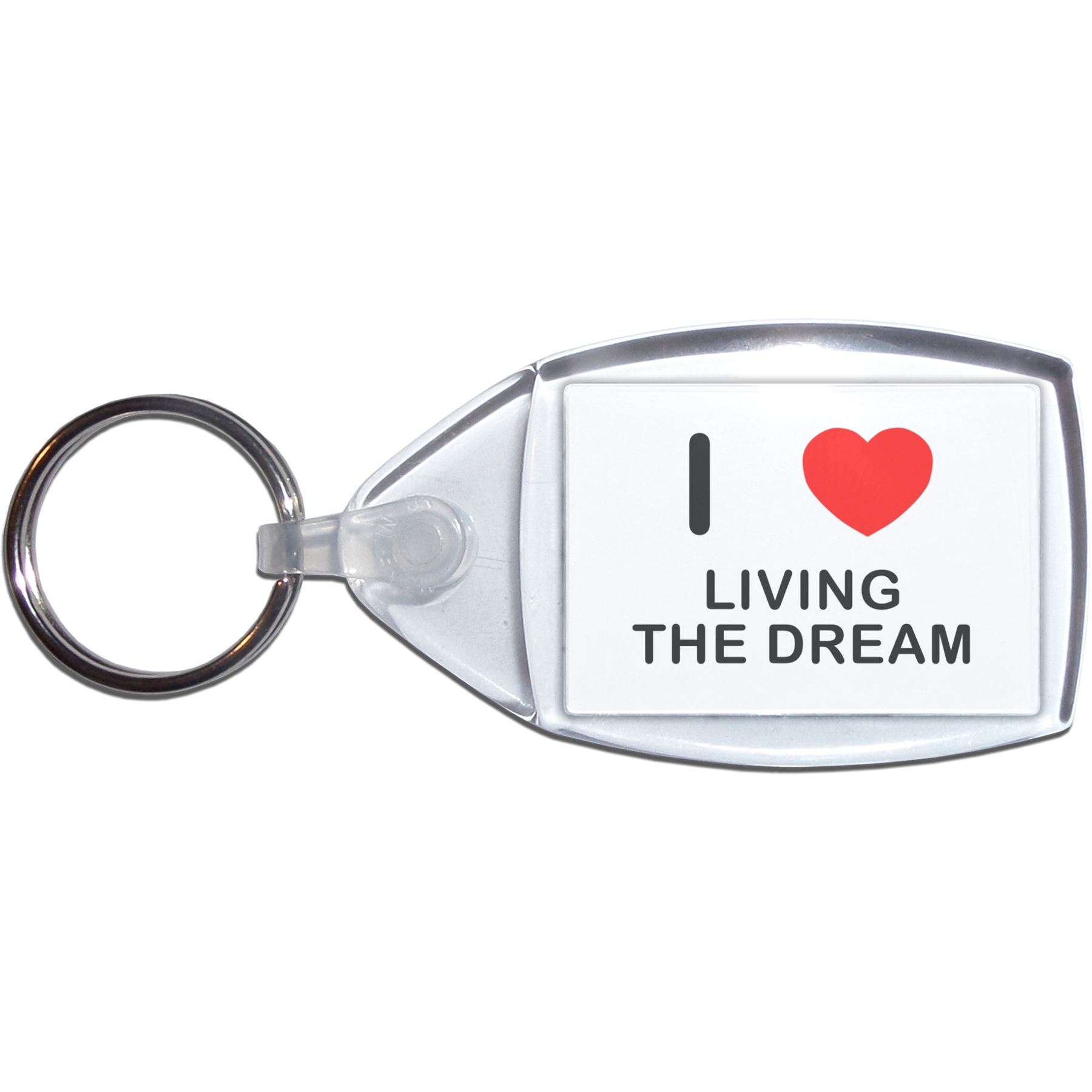 Living The Dream I Love Heart Clear Plastic Key Ring (S, M or L) - Picture 7 of 8
