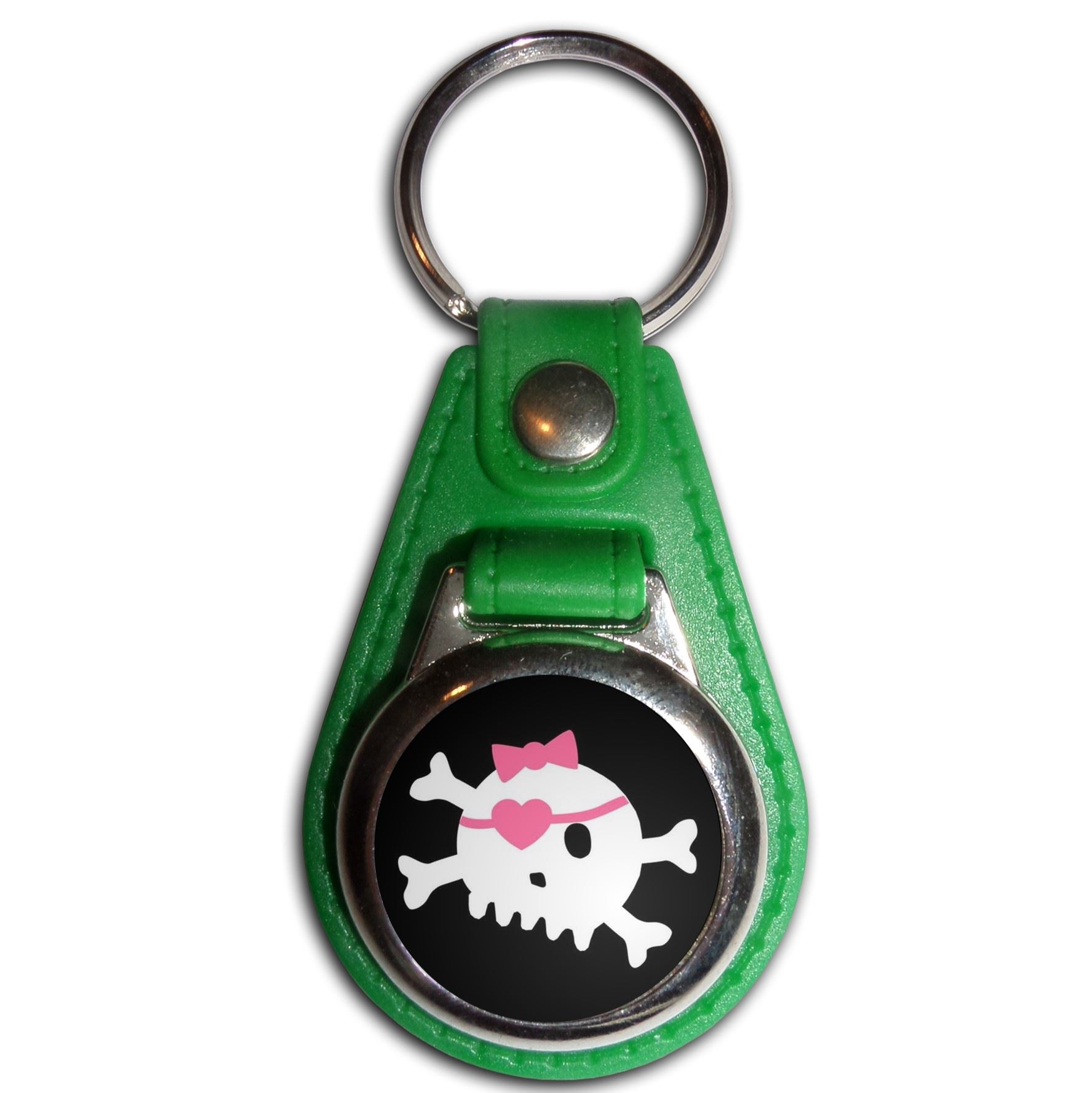 Black Skull with Bow Plastic Medallion Key Ring (61mm x 38mm) - Picture 7 of 12