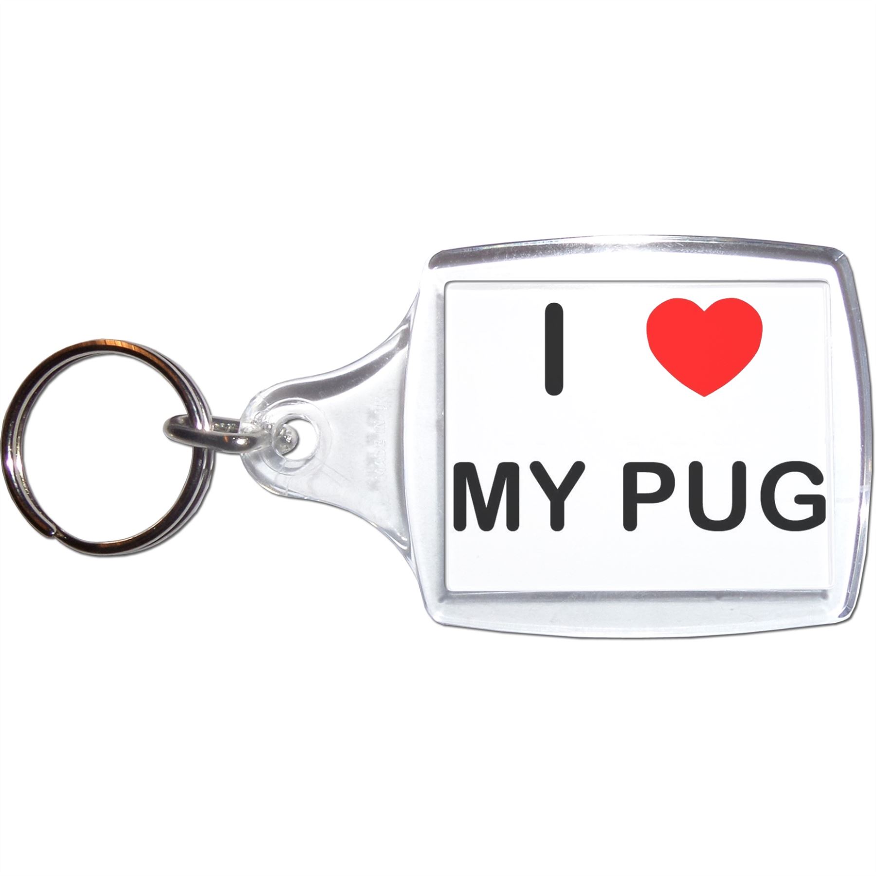 My Pug I Love Heart Clear Plastic Key Ring (S, M or L) - Picture 5 of 8
