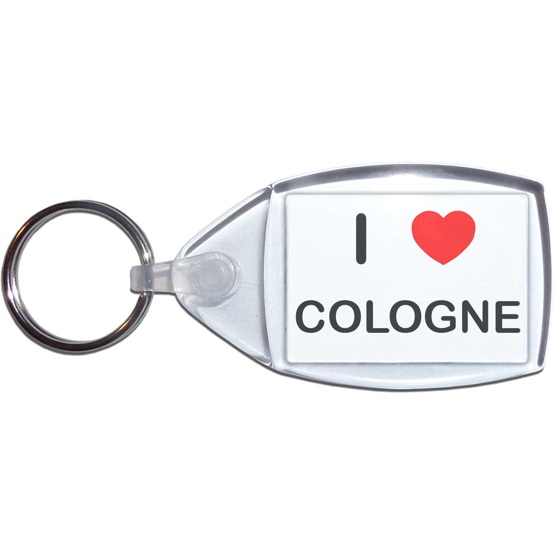 Cologne I Love Heart Clear Plastic Key Ring (S, M or L) - Picture 7 of 8
