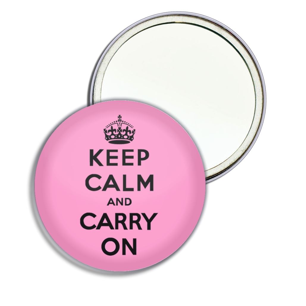 Espejo redondo de bolsillo compacto rosa Keep Calm and Carry On (55 mm o 77 mm) - Imagen 5 de 6