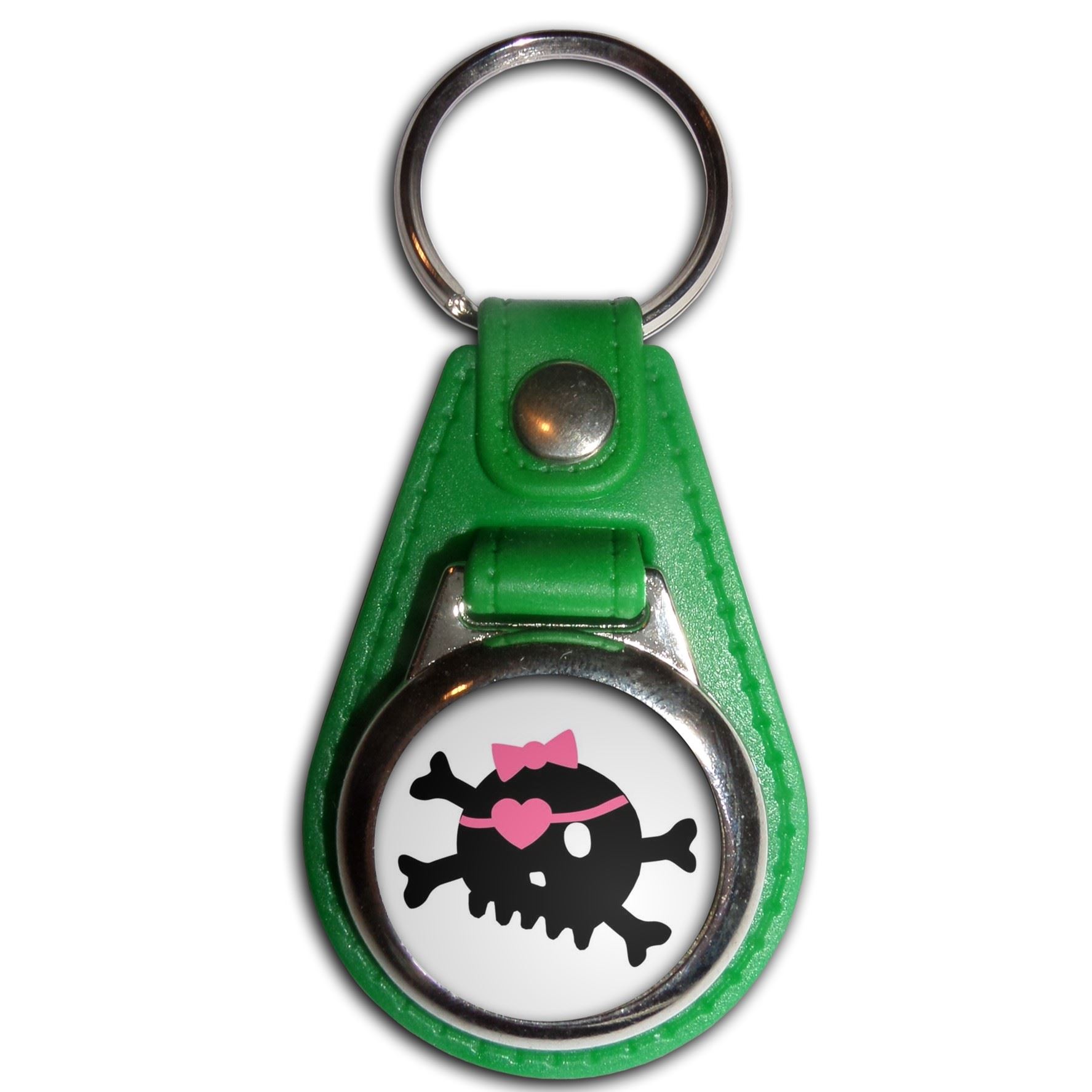 White Skull with Bow Plastic Medallion Key Ring (61mm x 38mm) - Picture 7 of 12