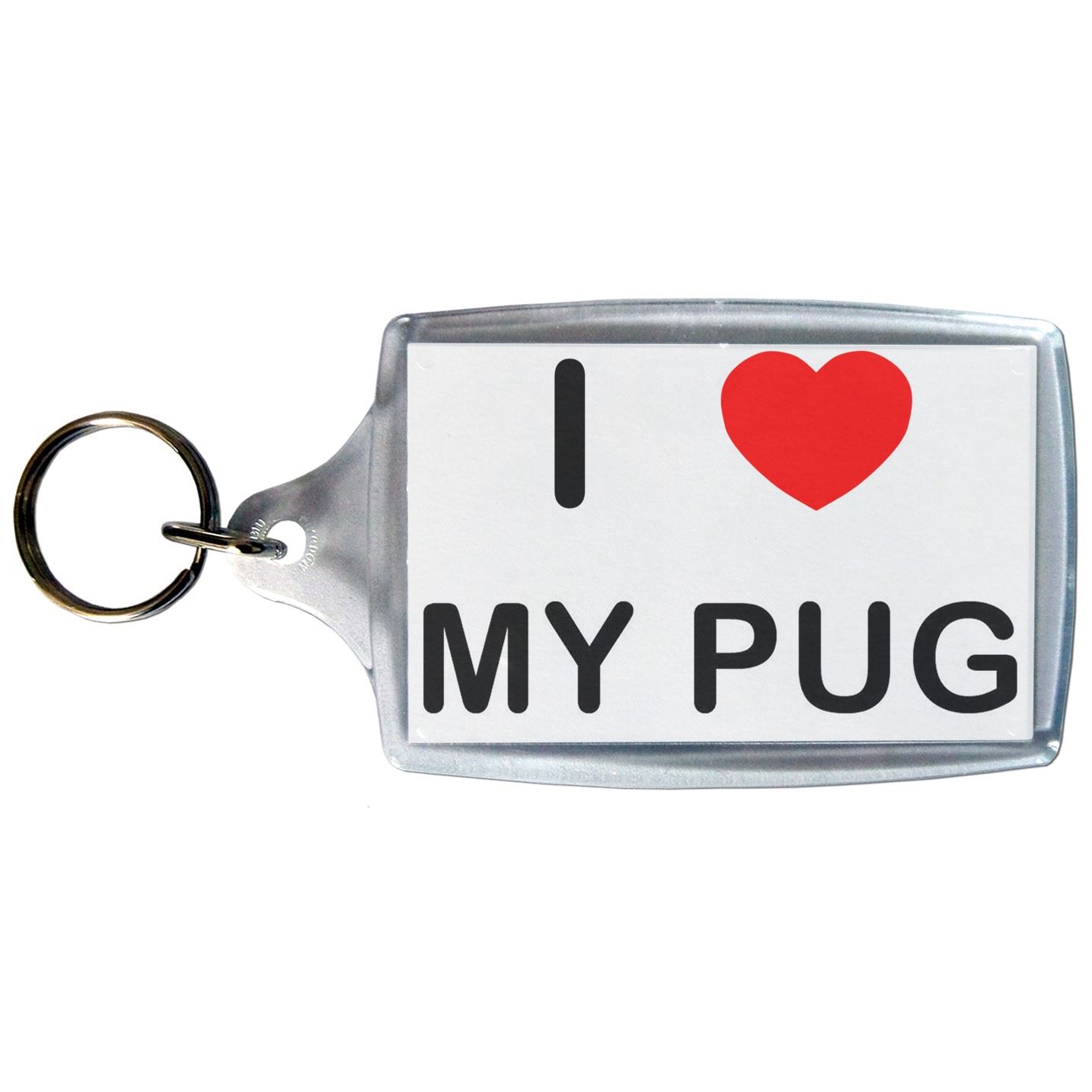 My Pug I Love Heart Clear Plastic Key Ring (S, M or L) - Picture 3 of 8