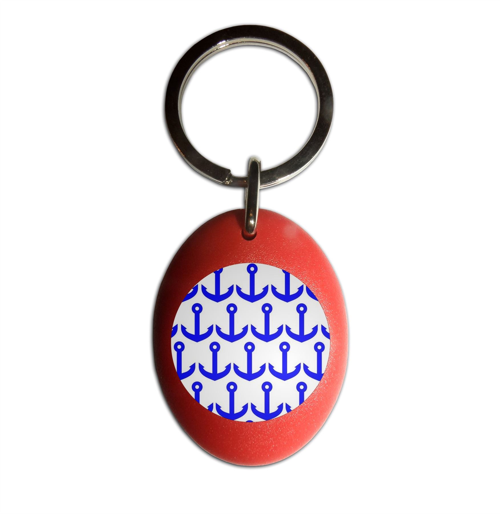 Anchor Blue Pattern Plastic Oval Key Ring (43mm x 32.5mm) - Picture 7 of 10