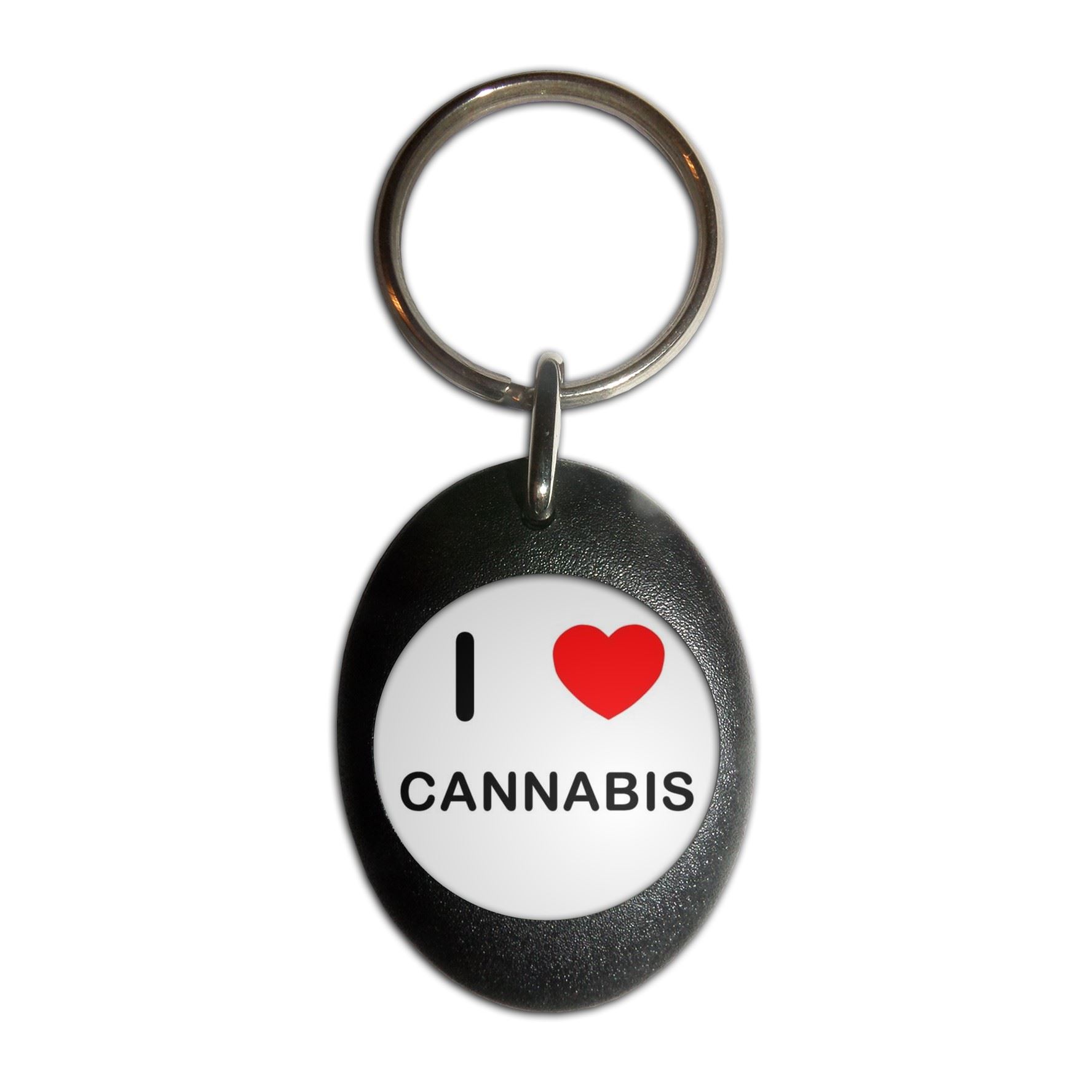 Cannabis I Love Heart Plastic Oval Key Ring (43mm x 32.5mm) - Picture 3 of 10