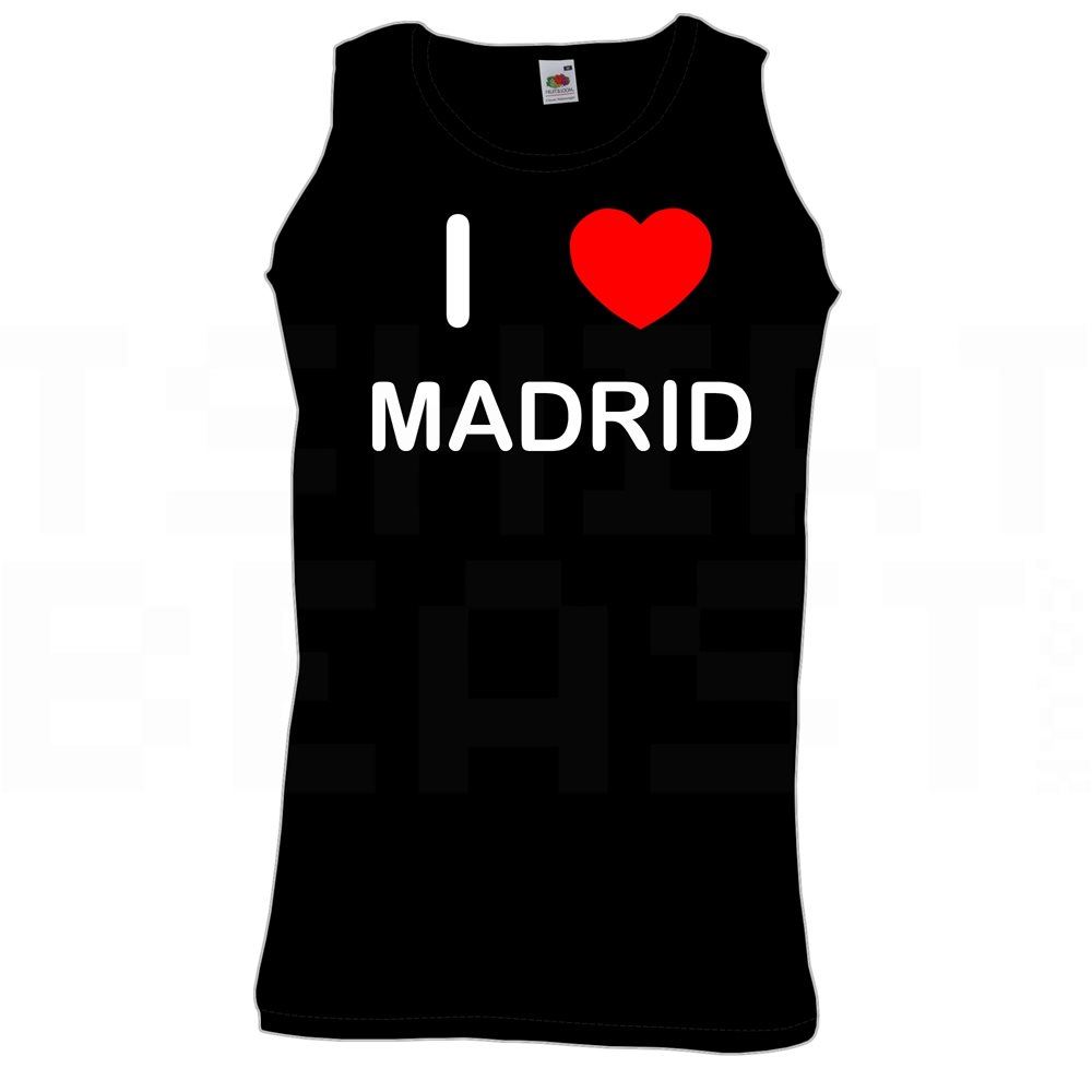 Madrid I Love Heart Vest Adult Crew Neck Athletic Gym Vest - Picture 5 of 18