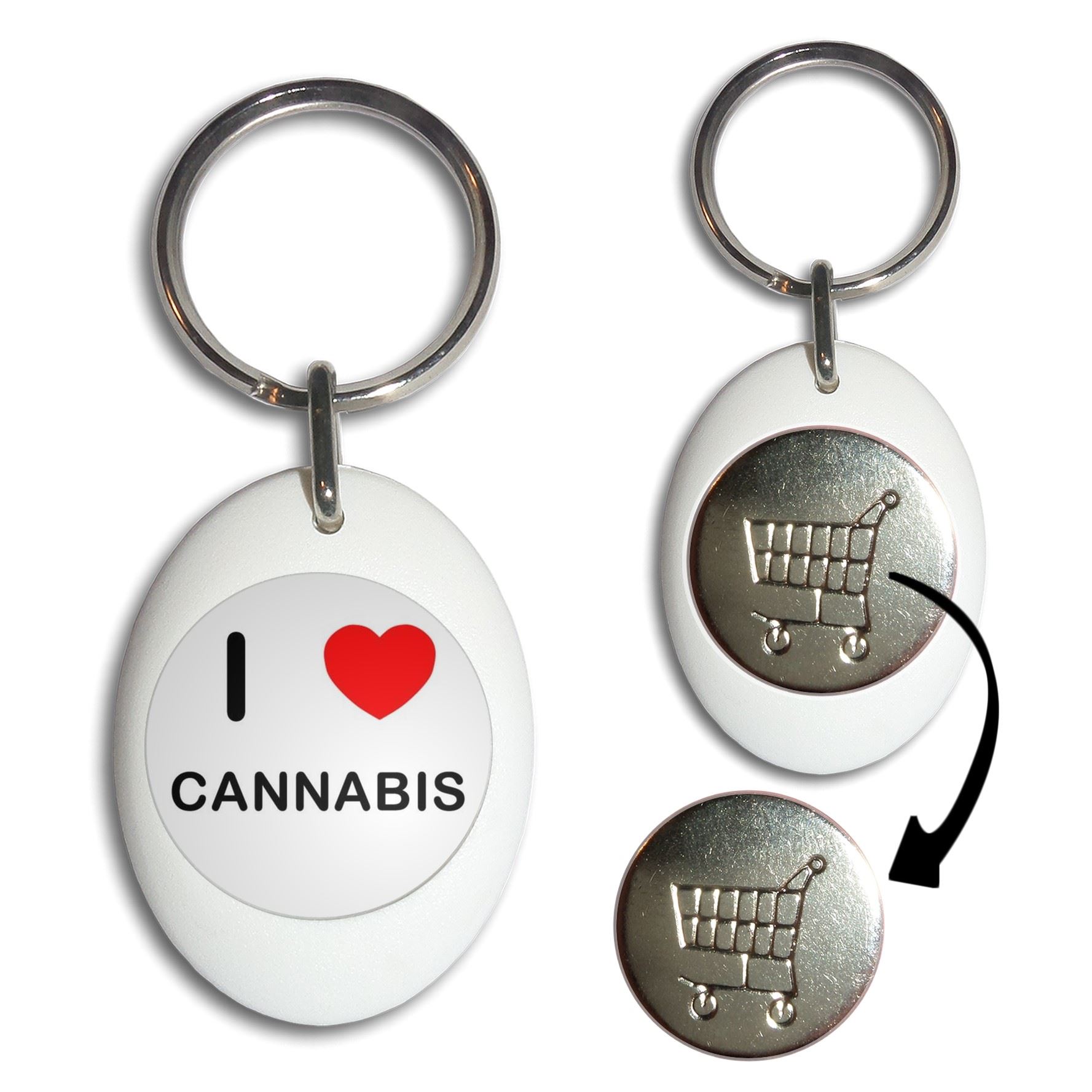 Cannabis I Love Plastic Shopping Trolley £1/€1 Coin Key Ring (43mm x 32mm) - Picture 9 of 10