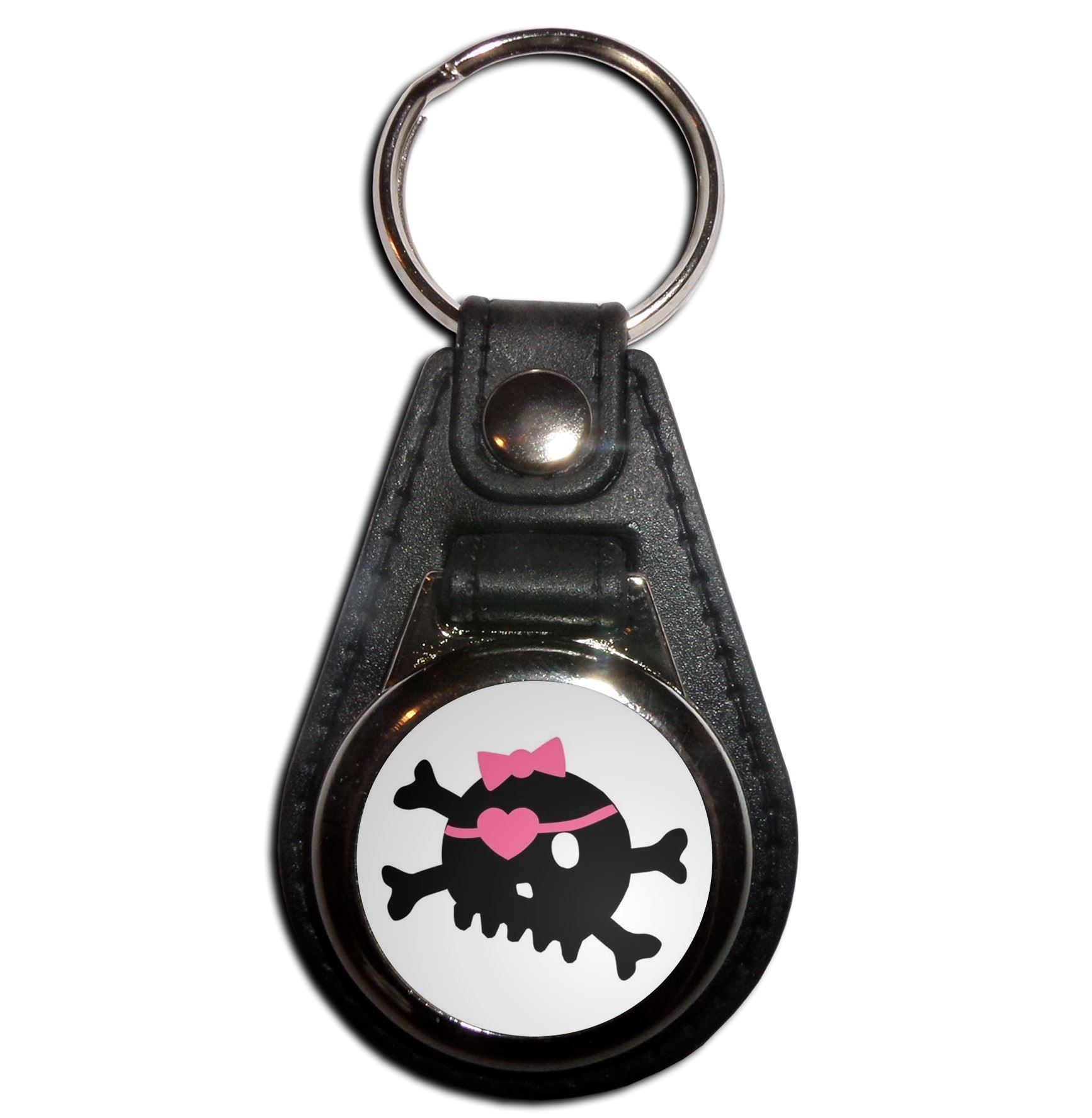 White Skull with Bow Plastic Medallion Key Ring (61mm x 38mm) - Picture 3 of 12