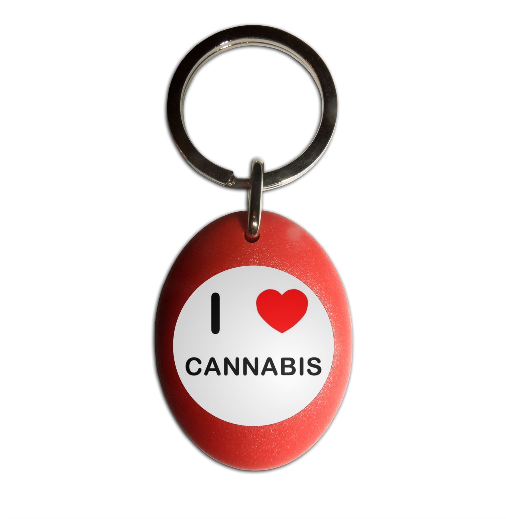 Cannabis I Love Heart Plastic Oval Key Ring (43mm x 32.5mm) - Picture 7 of 10