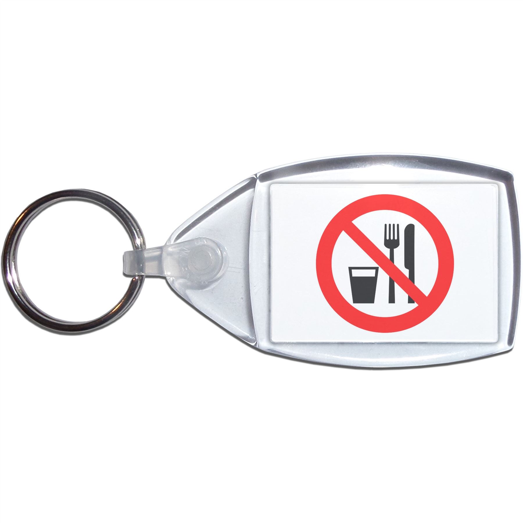 No Food or Drink Clear Plastic Key Ring (S, M or L) - Picture 7 of 8