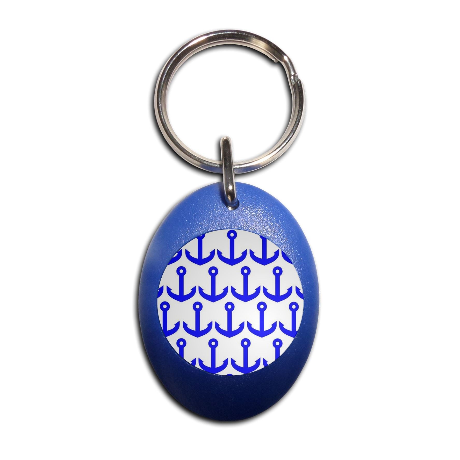 Anchor Blue Pattern Plastic Oval Key Ring (43mm x 32.5mm) - Picture 5 of 10