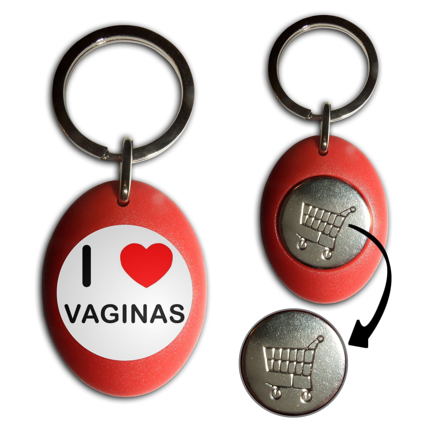 V*ginas I Love Kunststoff Einkaufstrolley £1/€1 Münze Schlüsselanhänger (43mm x 32mm) - Bild 7 von 10