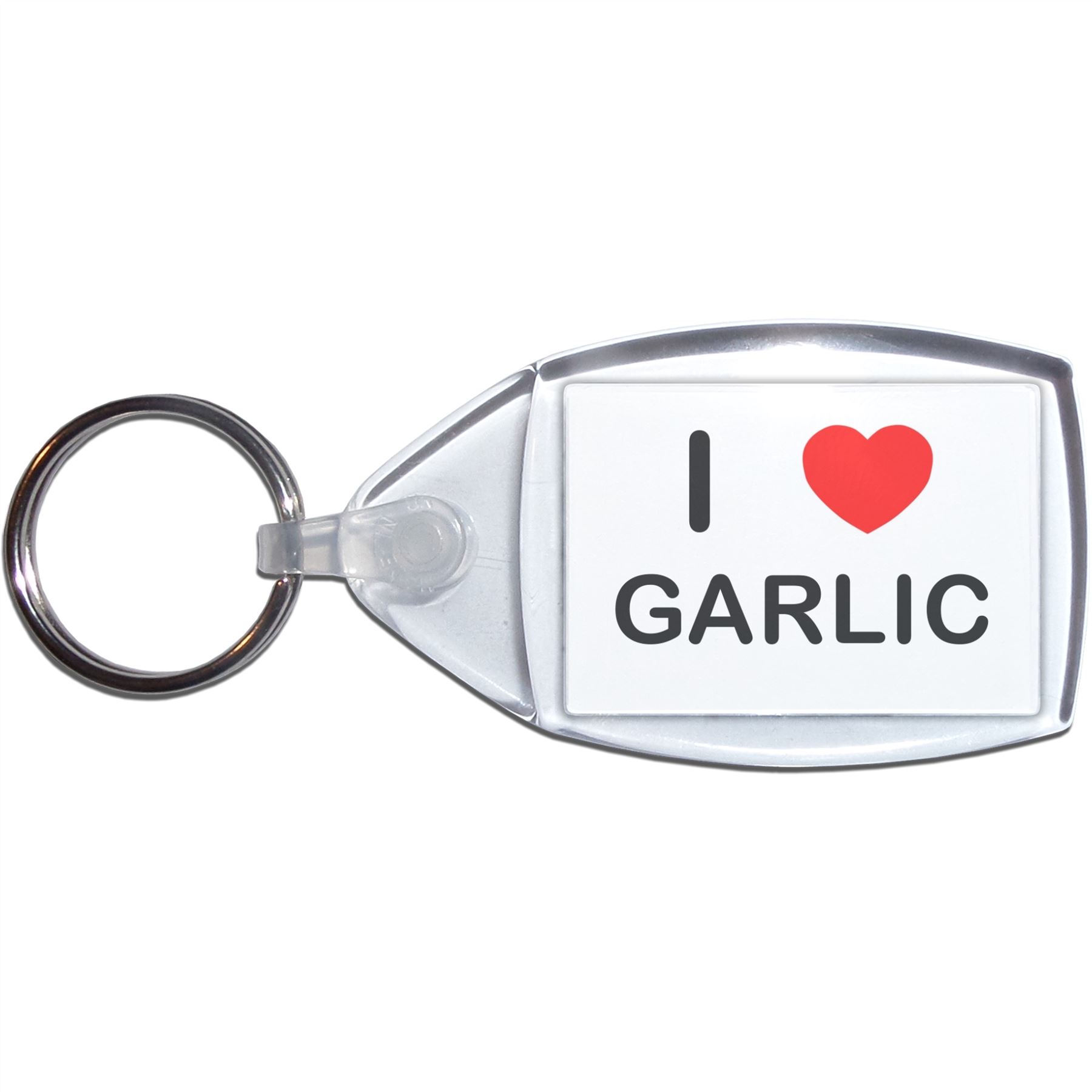 Garlic I Love Heart Clear Plastic Key Ring (S, M or L) - Picture 7 of 8
