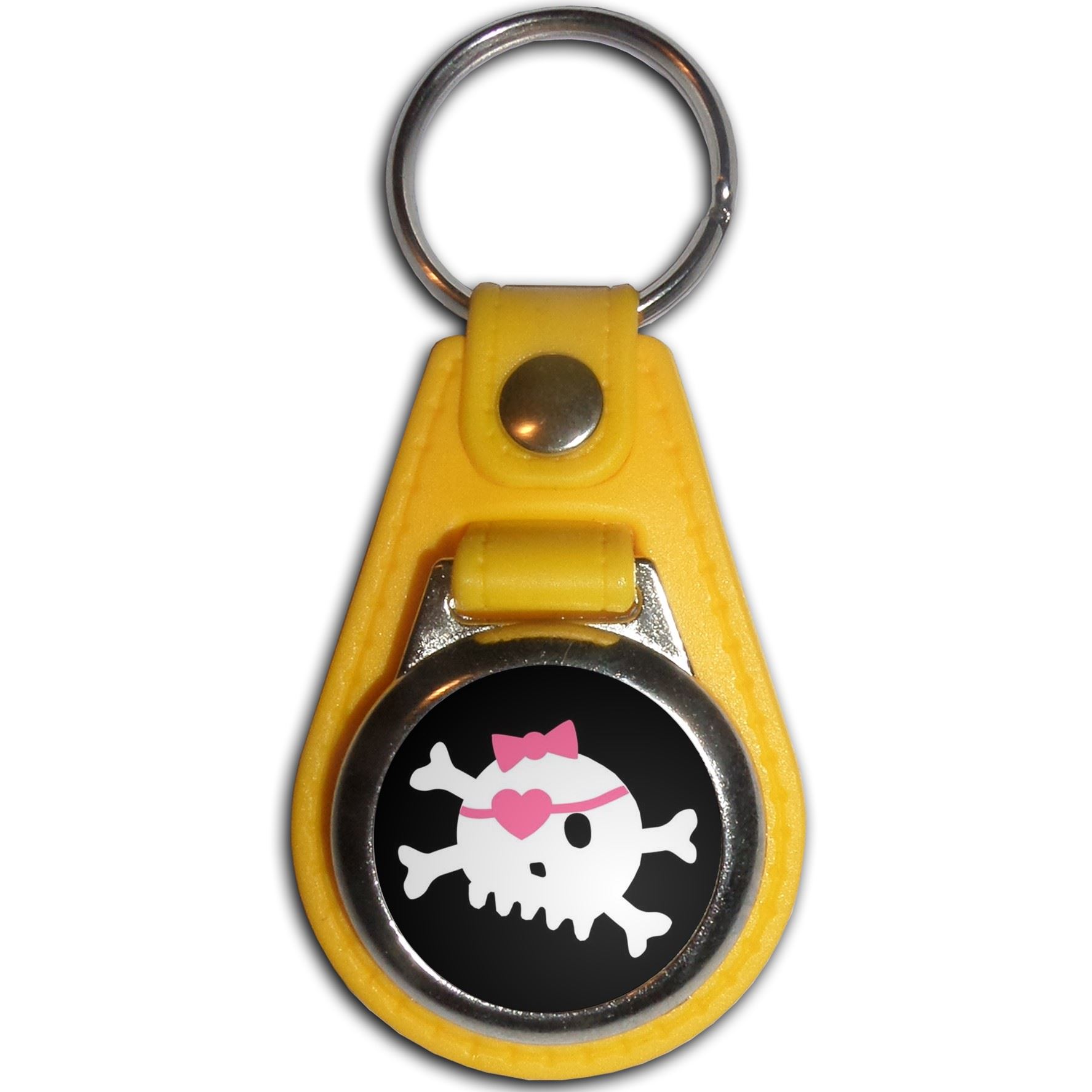 Black Skull with Bow Plastic Medallion Key Ring (61mm x 38mm) - Picture 11 of 12