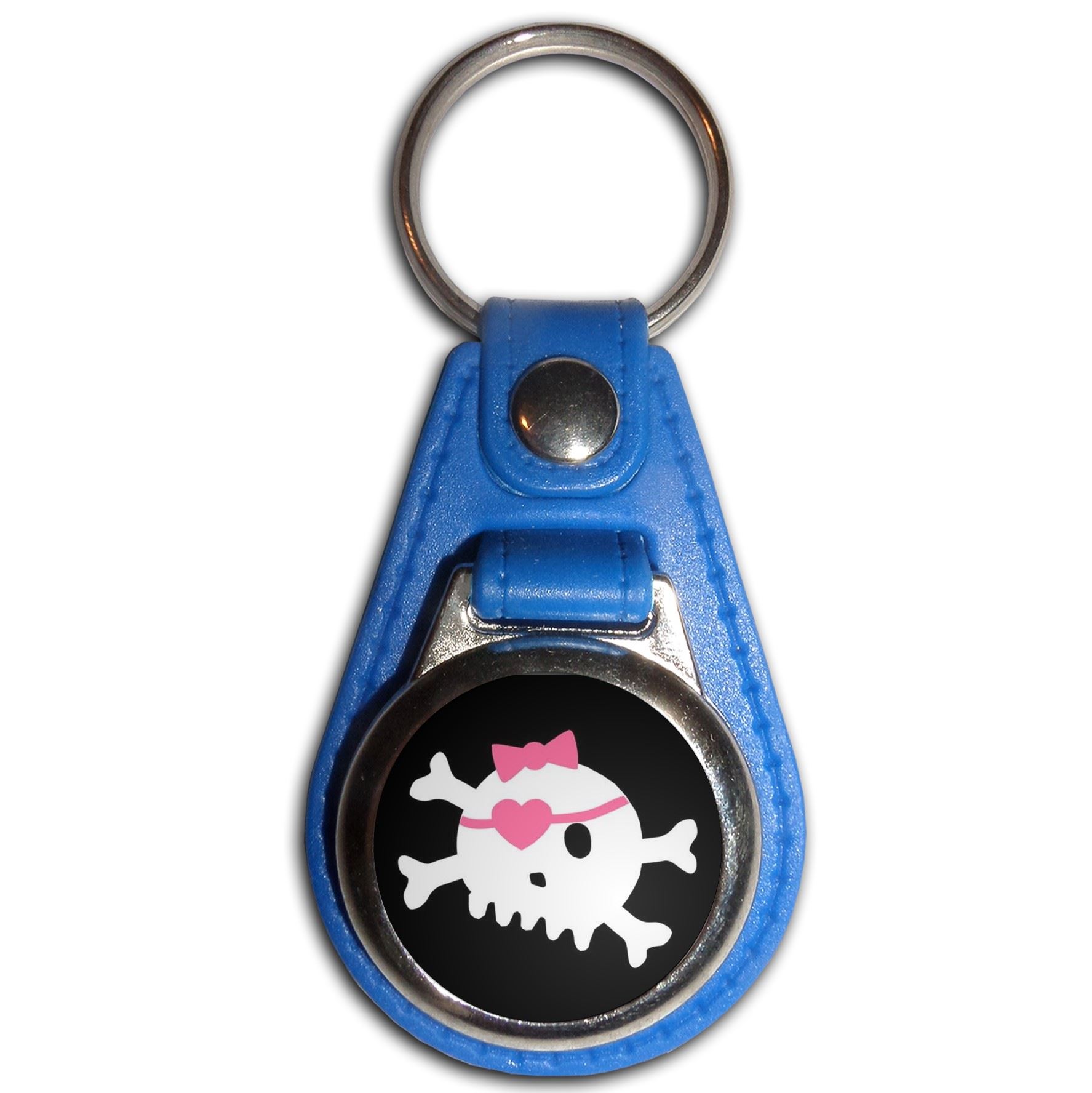 Black Skull with Bow Plastic Medallion Key Ring (61mm x 38mm) - Picture 5 of 12