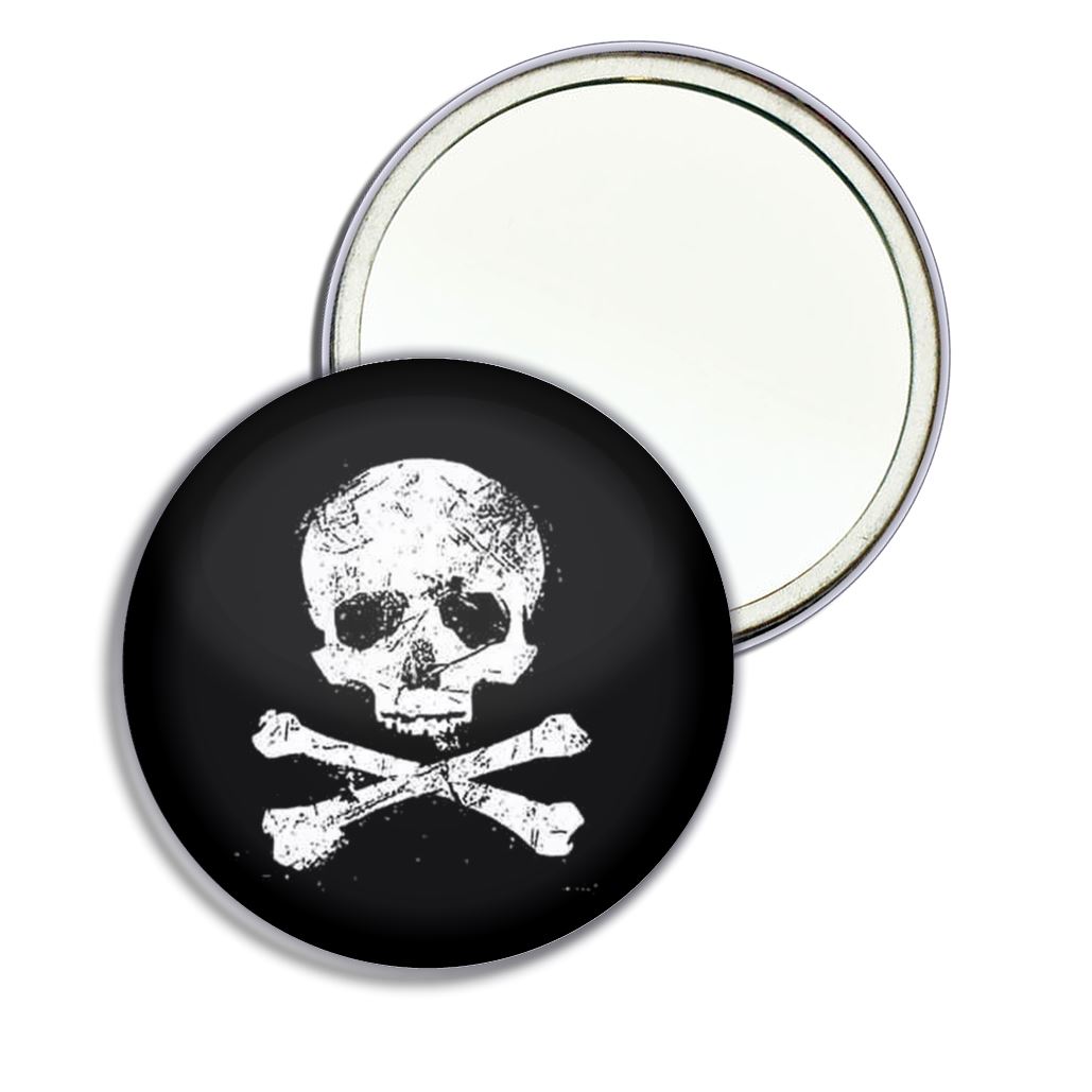Distressed Skull and Crossbones Round Mirror Pocket Compact (55mm or 77mm) - Picture 3 of 6