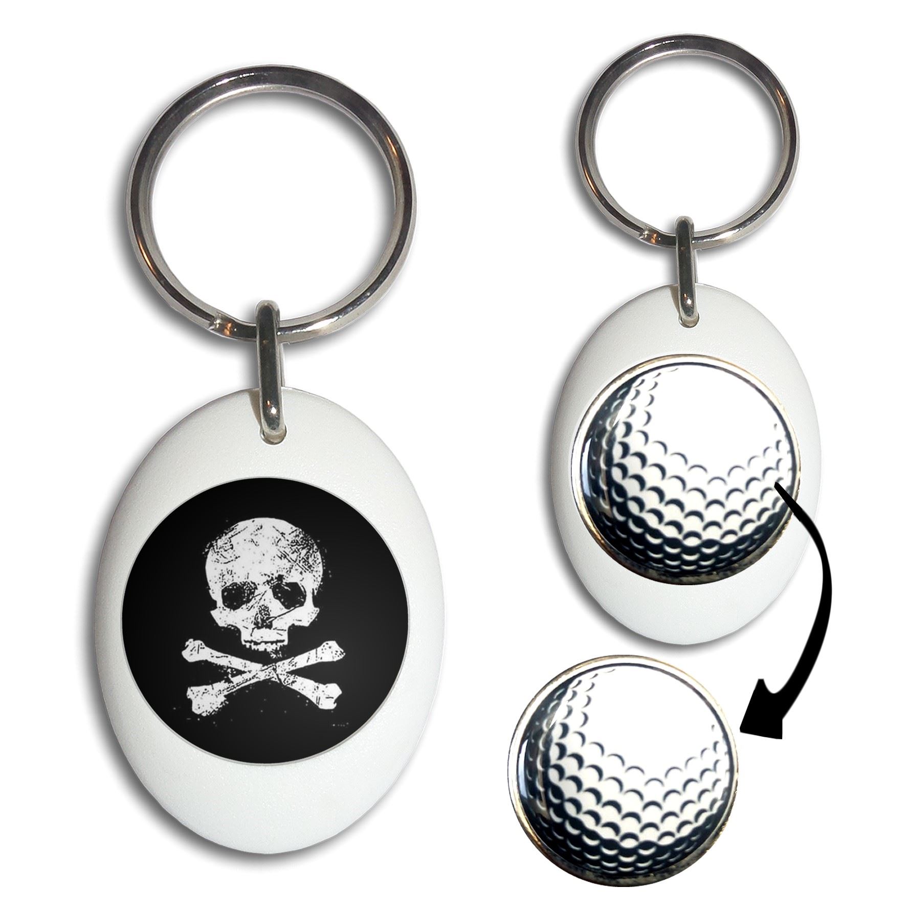 Distressed Totenkopf und gekreuzte Knochen Golfball Marker Schlüsselring (43 mm x 33 mm) - Bild 11 von 12