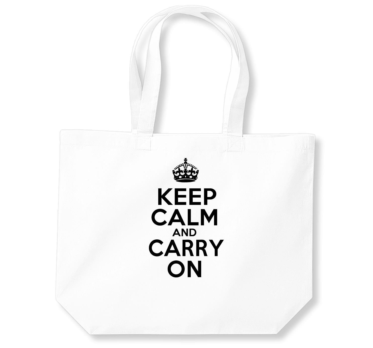 Keep Calm and Carry On Shopping Bag (Black, White, Natural) - Picture 7 of 8