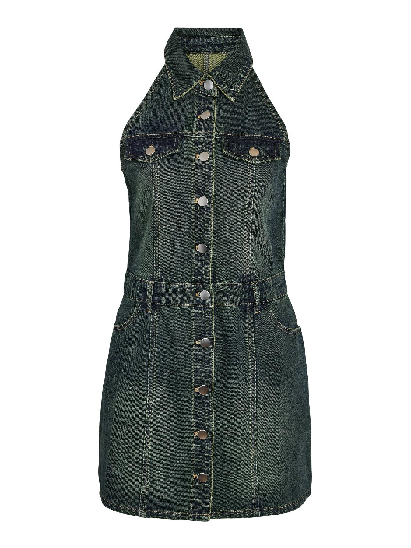 Women's Blue Denim Dress Slim Fit Sleeveless Button-Down Jean Dress for Summer - Picture 11 of 16