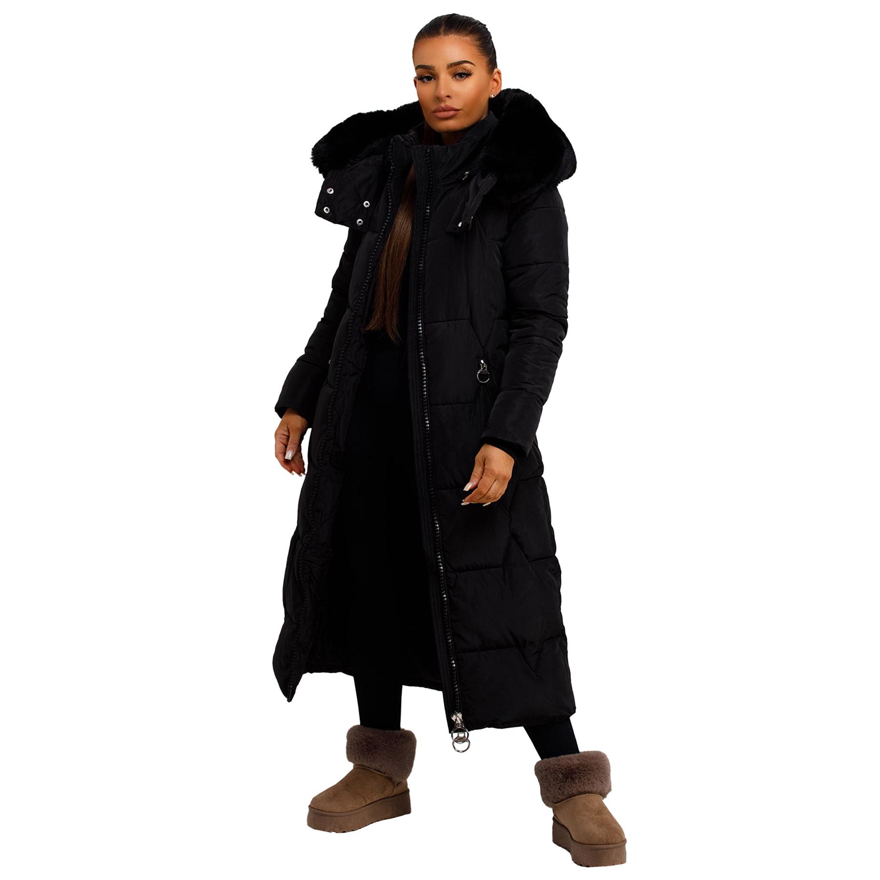 Women's Long Coat Quilted Puffer Jacket with Detachable Fur Hood, Size- S to 2XL