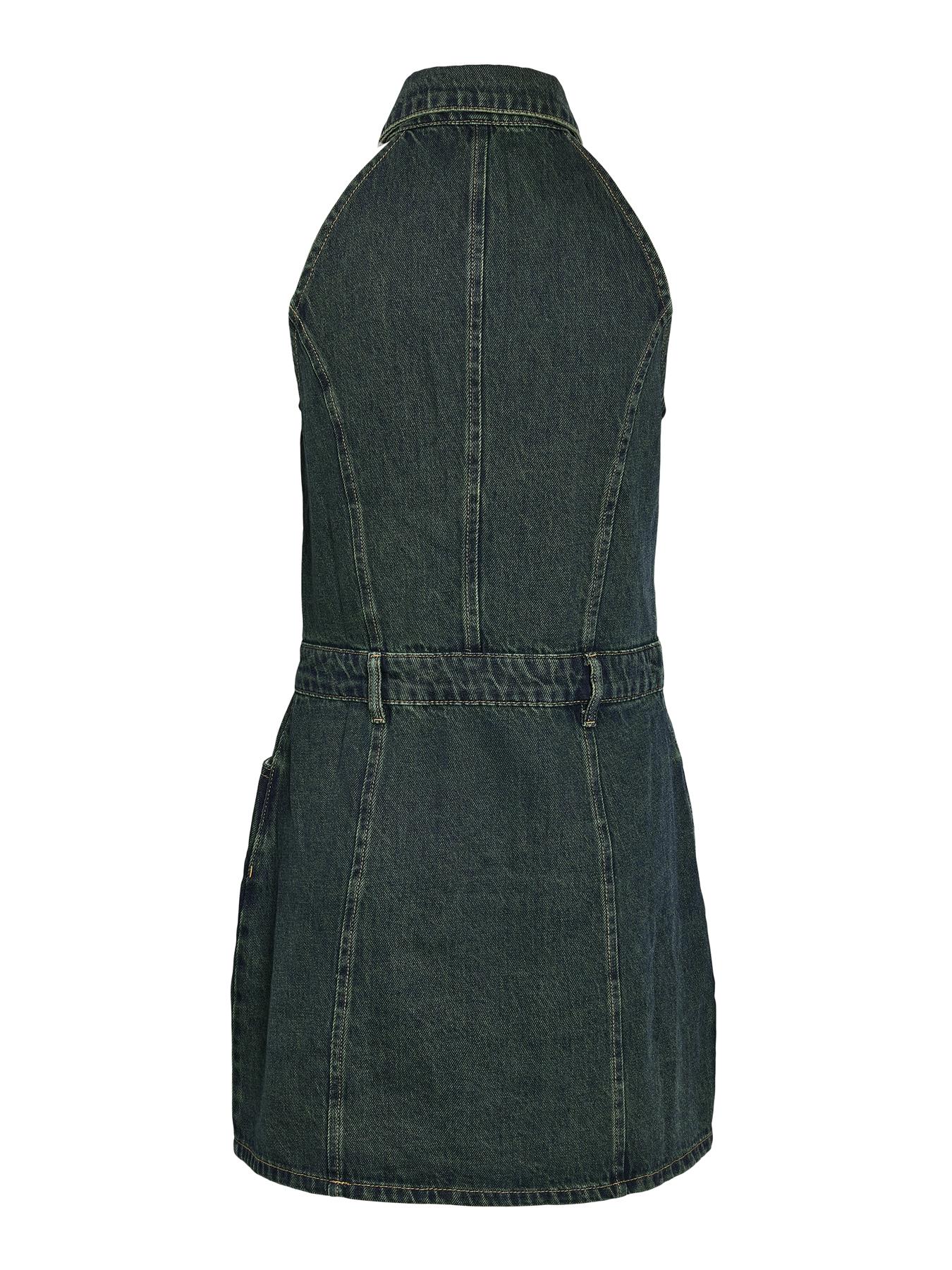 Women's Blue Denim Dress Slim Fit Sleeveless Button-Down Jean Dress for Summer - Picture 10 of 16