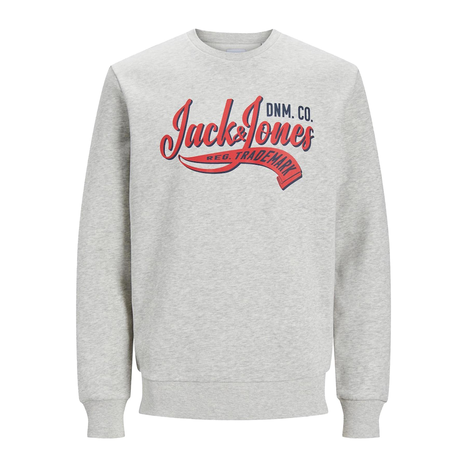 Jack & Jones Mens Grey Sweatshirt Long Sleeve Pullover Round Neck Sweatshirt - Picture 2 of 2