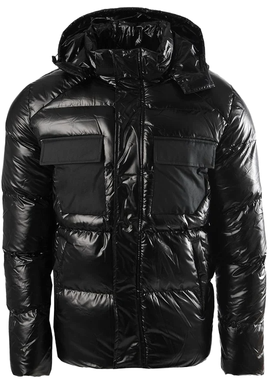 Soul Star Mens Puffer Jacket with Hood Shiny Quilted Winter Outerwear Coat S-XXL