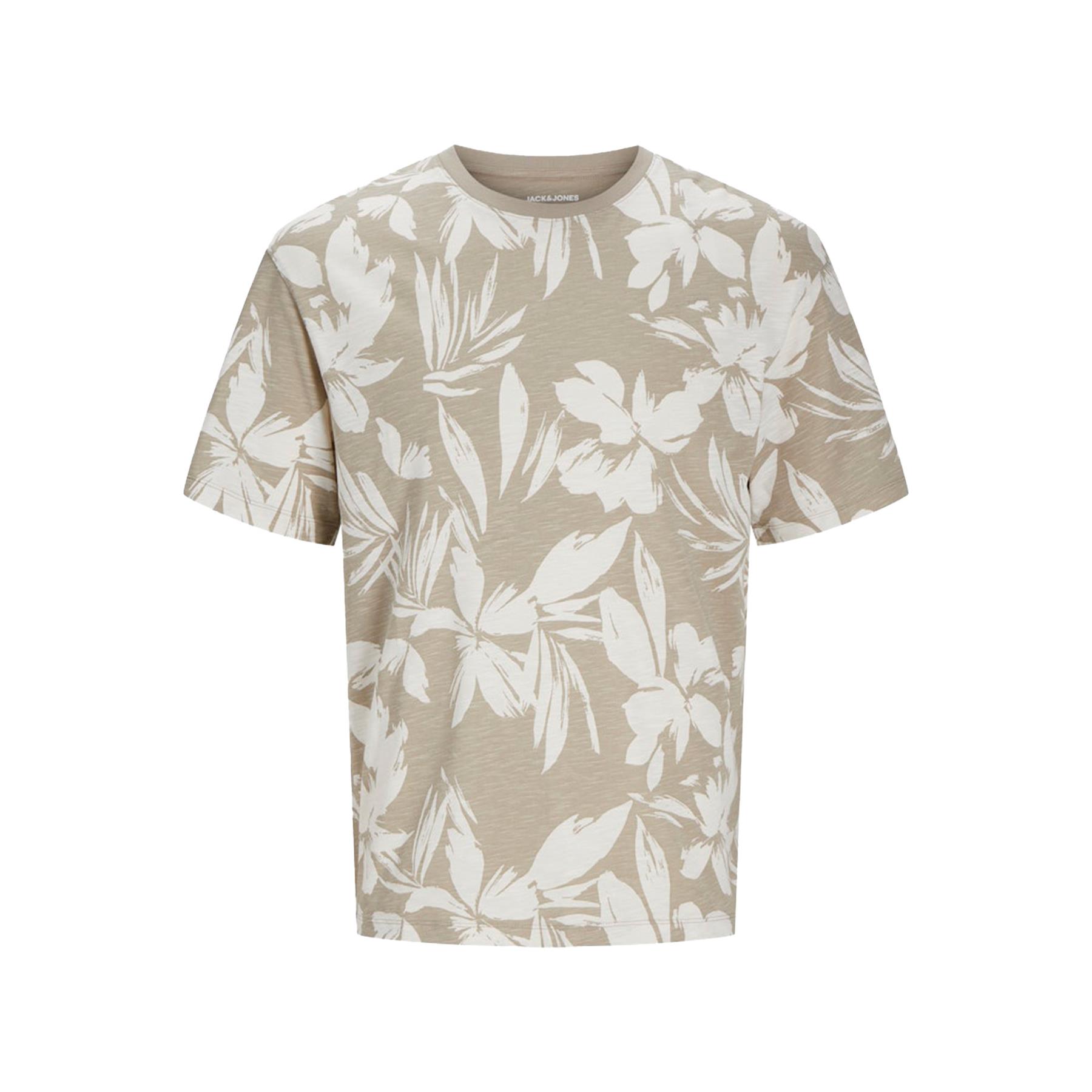 Jack & Jones Mens Floral Print T-Shirt with Leaf Design Summer T-Shirt for Men - Picture 2 of 3