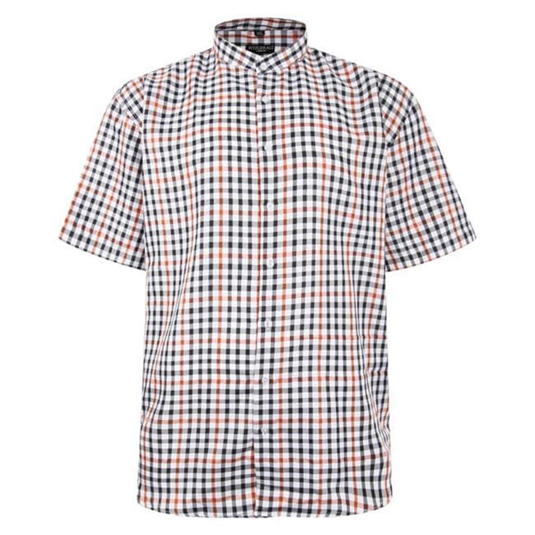 Mens Big Size Casual Short Sleeve Cotton Checked Shirts Plaid Button Down Top - Picture 5 of 5