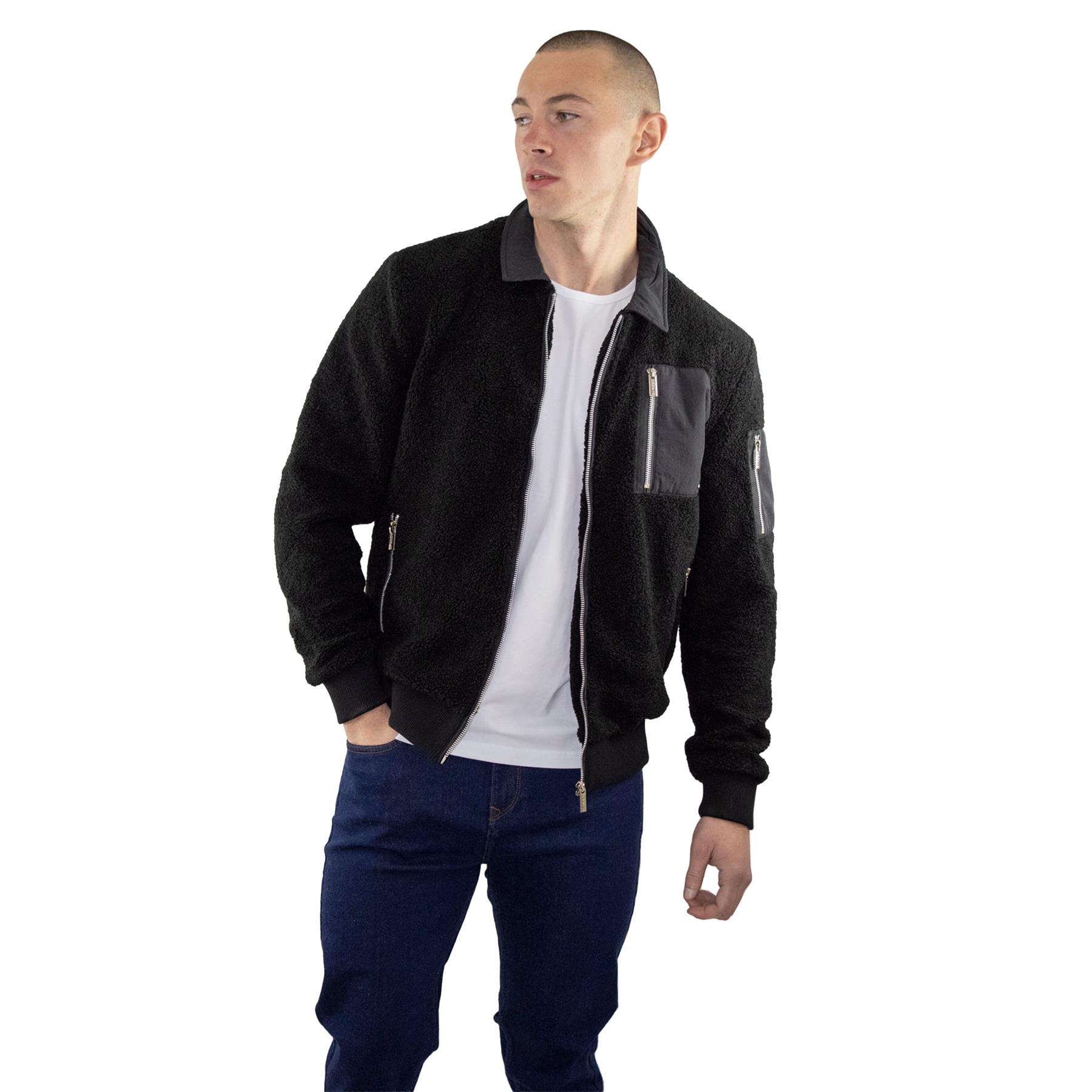 D-Rock Mens Black Sherpa Fleece Jacket with Zip-Up Front & Utility Pockets,S-2XL - Picture 3 of 4