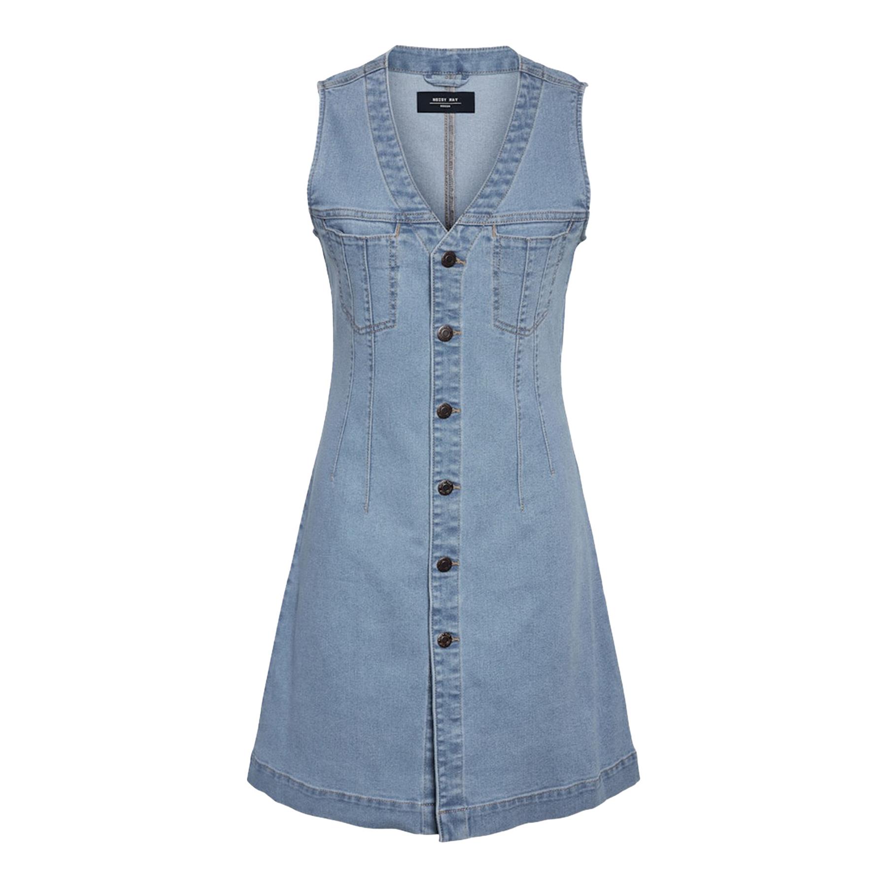 Women's Blue Denim Dress Slim Fit Sleeveless Button-Down Jean Dress for Summer - Picture 7 of 16