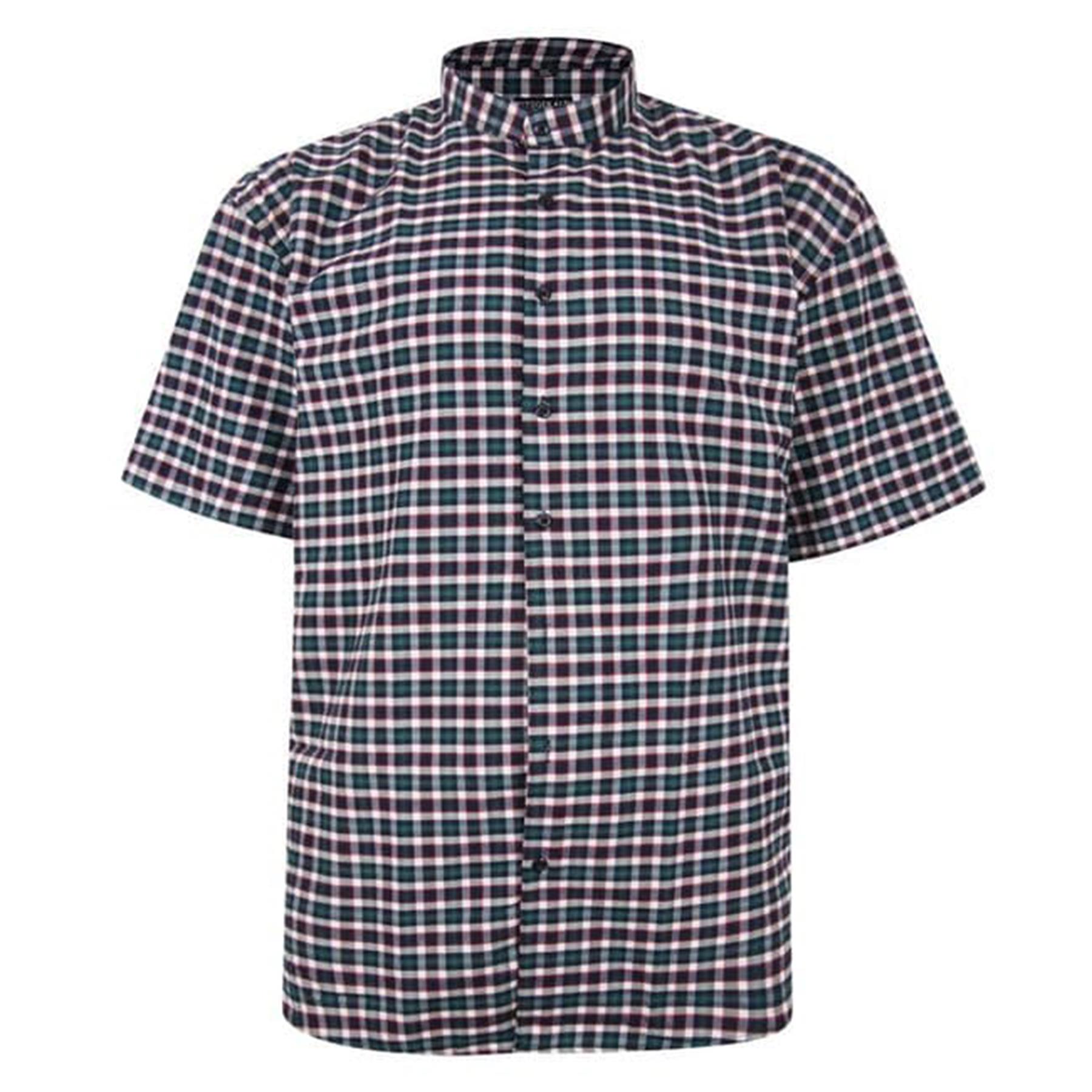 Mens Big Size Casual Short Sleeve Cotton Checked Shirts Plaid Button Down Top - Picture 2 of 5