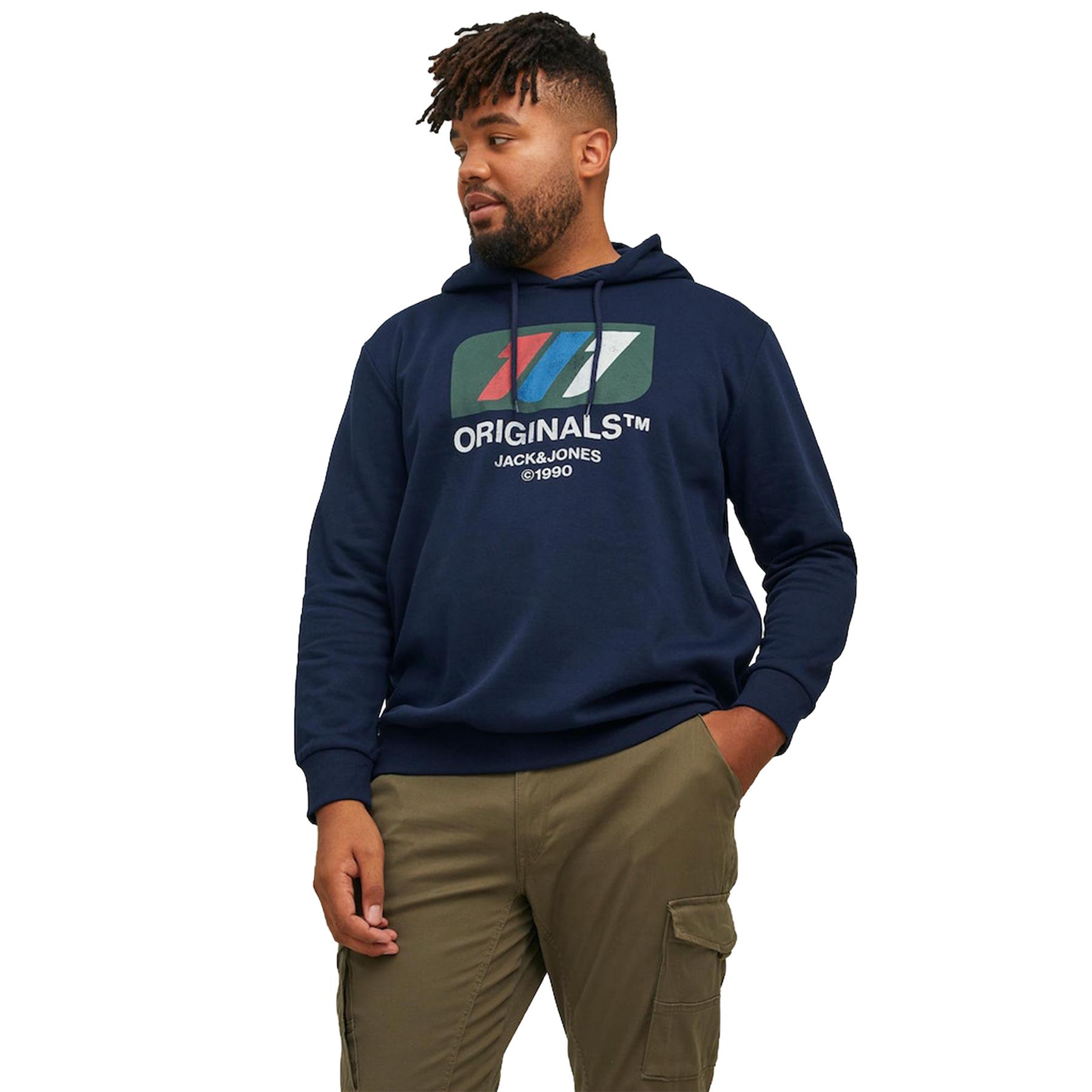 Mens Navy Hoodie Plus Size Jack Jones Big and Tall Sweatshirt, Size- XL  to 6XL