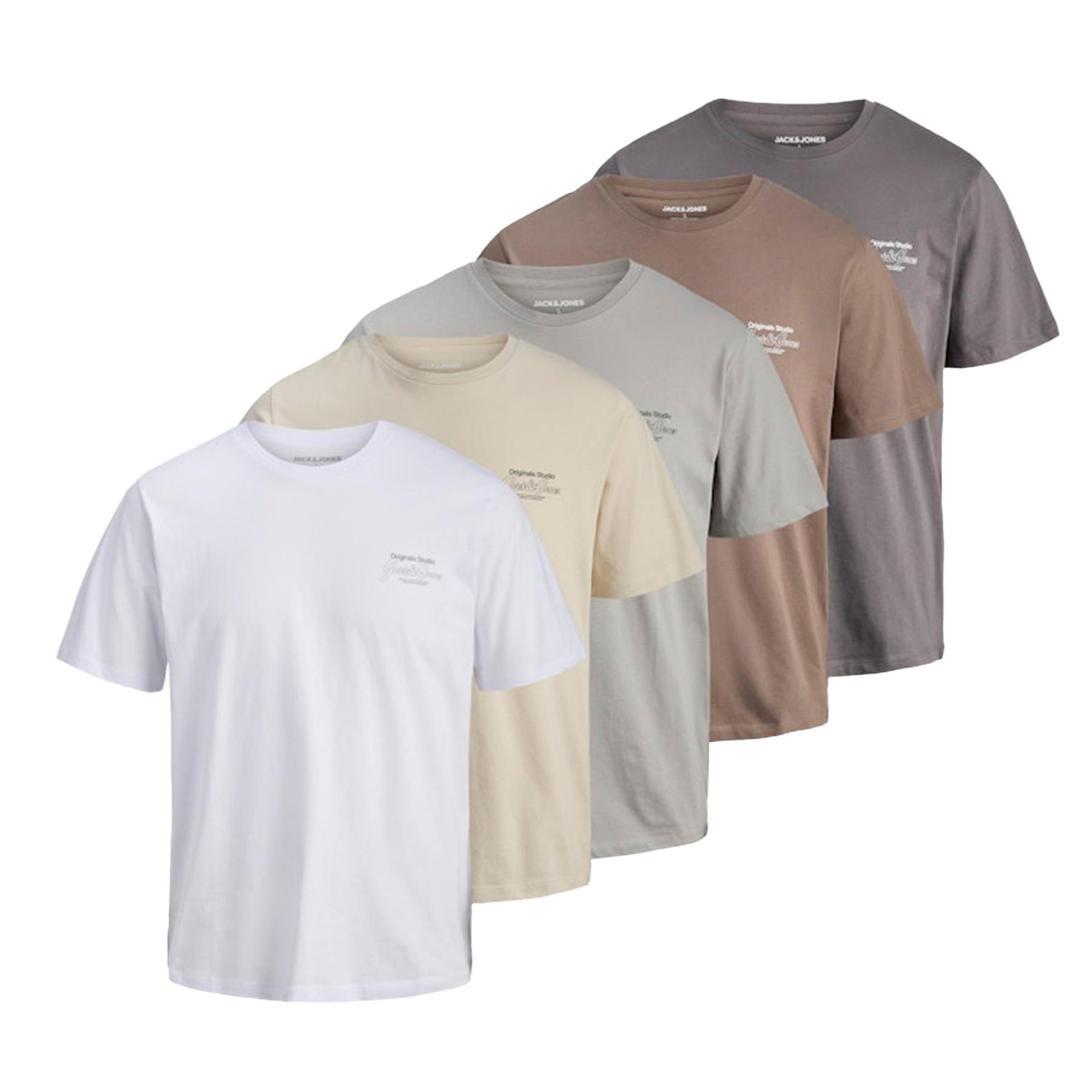 Jack & Jones Mens 5 Pack T-shirts Short Sleeve Multipack T-shirts for Men, S-2XL - Picture 2 of 36