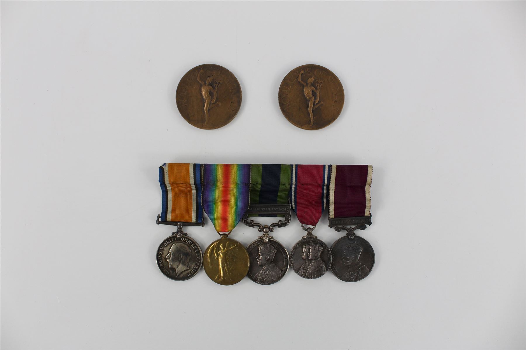 WWI era campaign medal group mounted on original ribbons & sports